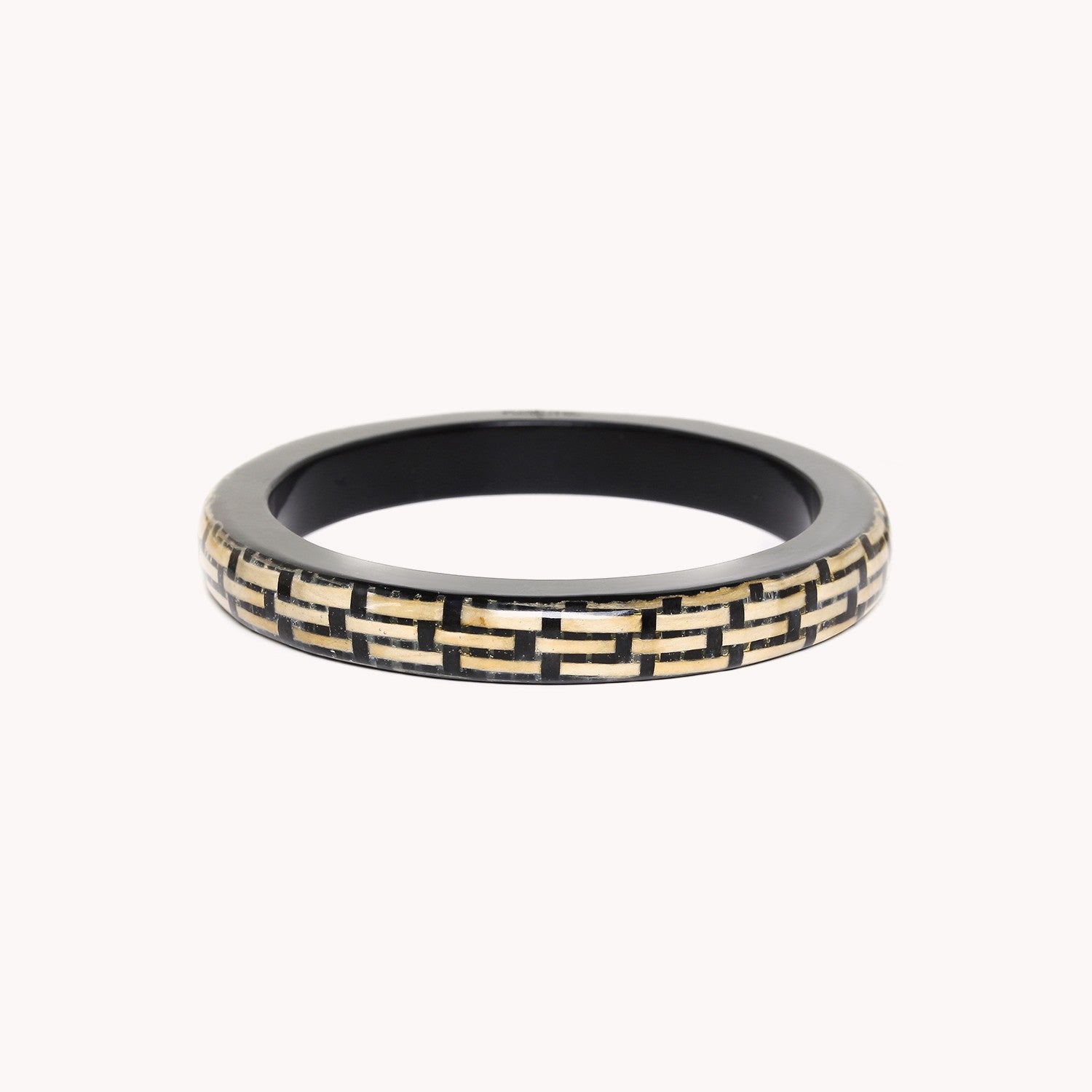 Bracelet Madam Bogolan rigide noir et blanc résine et tissu 13CP43191 Nature Bijoux