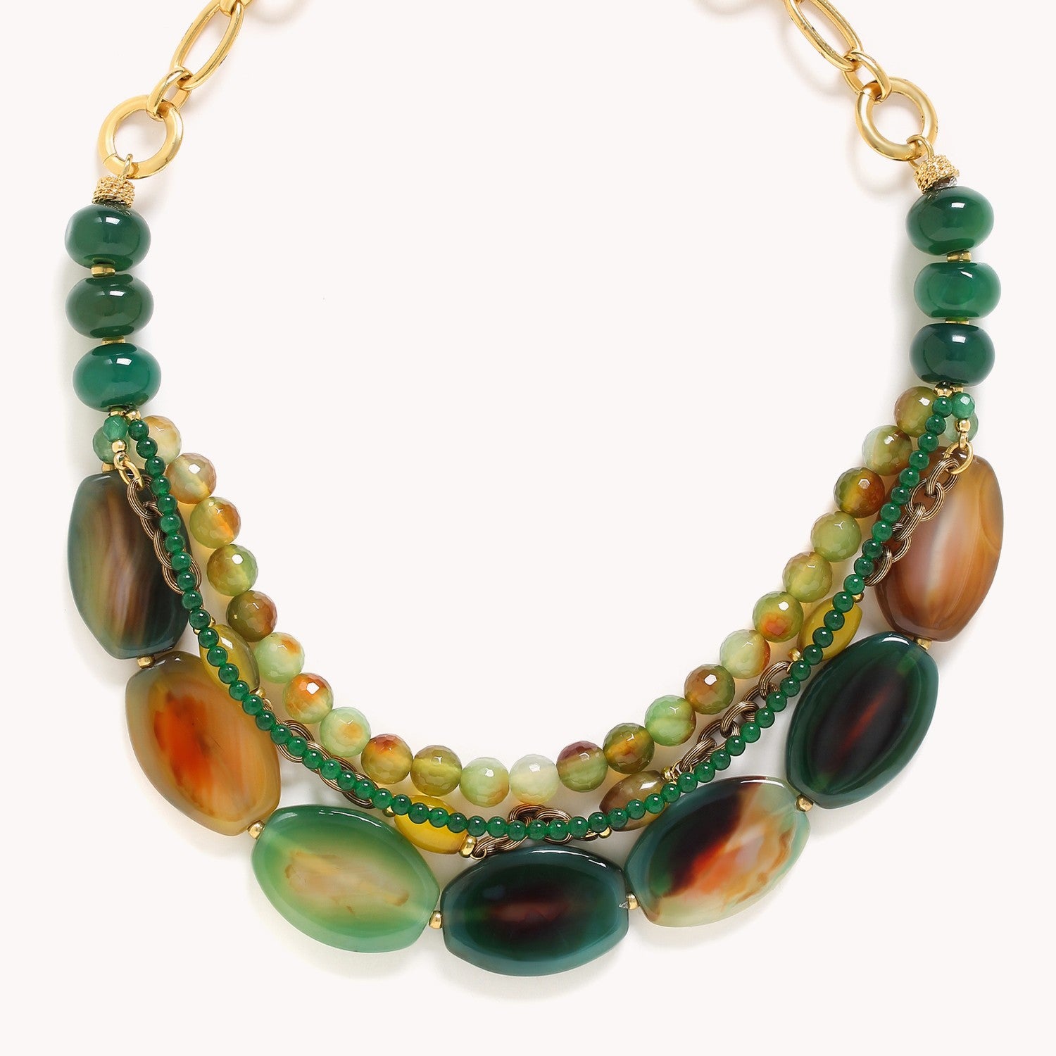 Collier Agata Verde plastron 4 rangs pierres agate jade 15CP42940 Nature Bijoux