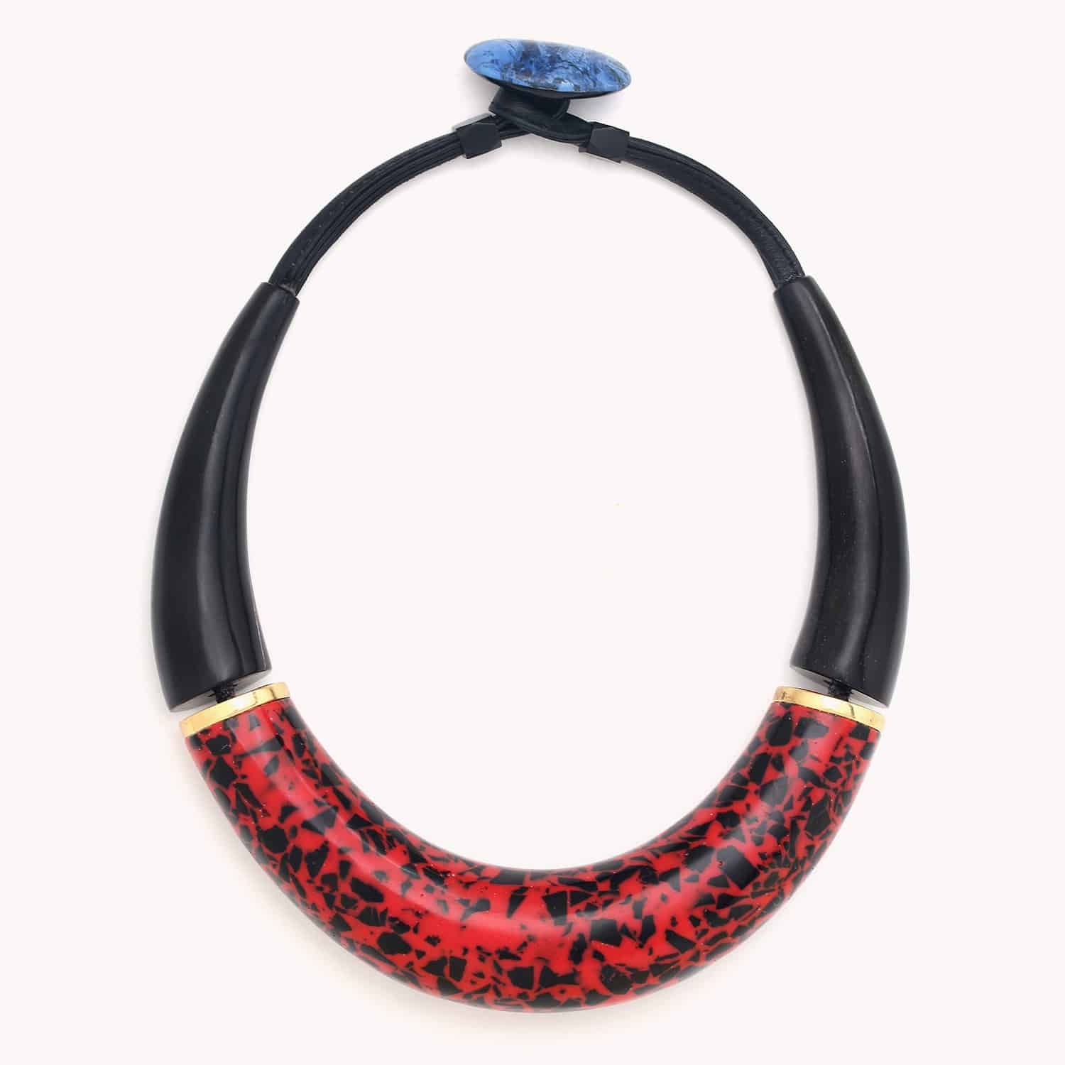 Collier Vesuvio plastron articulé coton ciré et dumortiérite 15--43291 Nature Bijoux