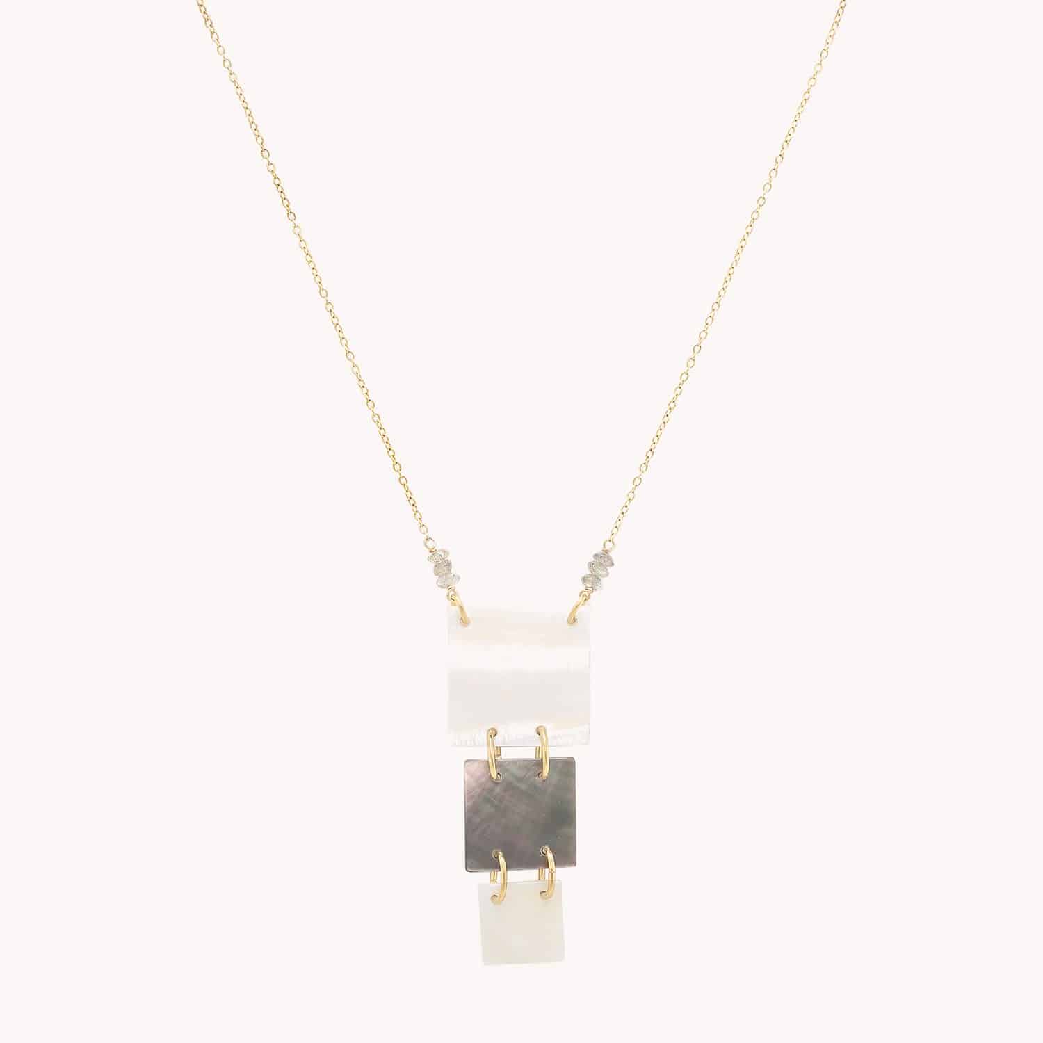 Collier Capablanca pendentif mi-long en labradorite et laiton 15--43352 Nature Bijoux