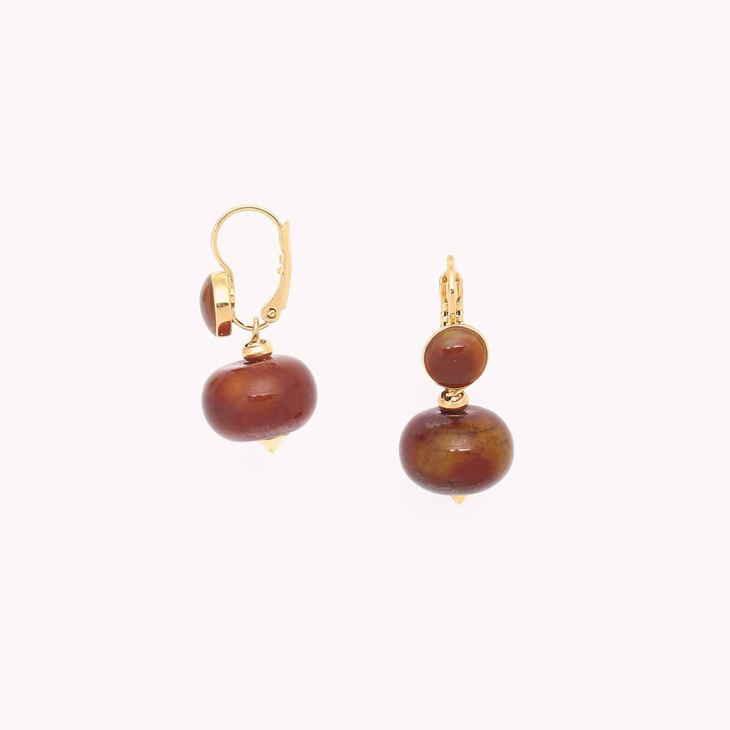 Détail dormeuse agate marron 12--79757 Nature Bijoux