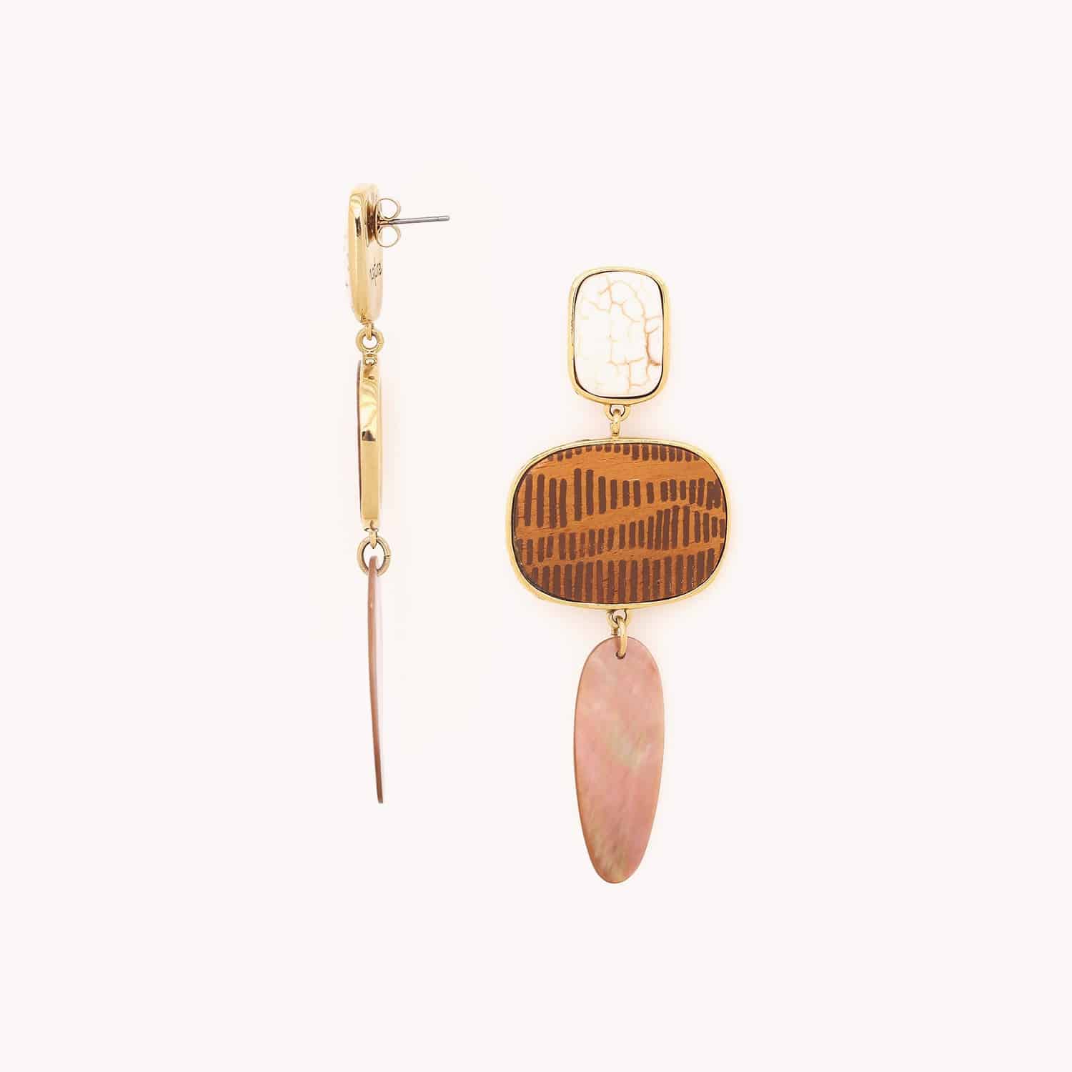 Détail matière bois de jacquier et nacre brune 12--90030 Nature Bijoux