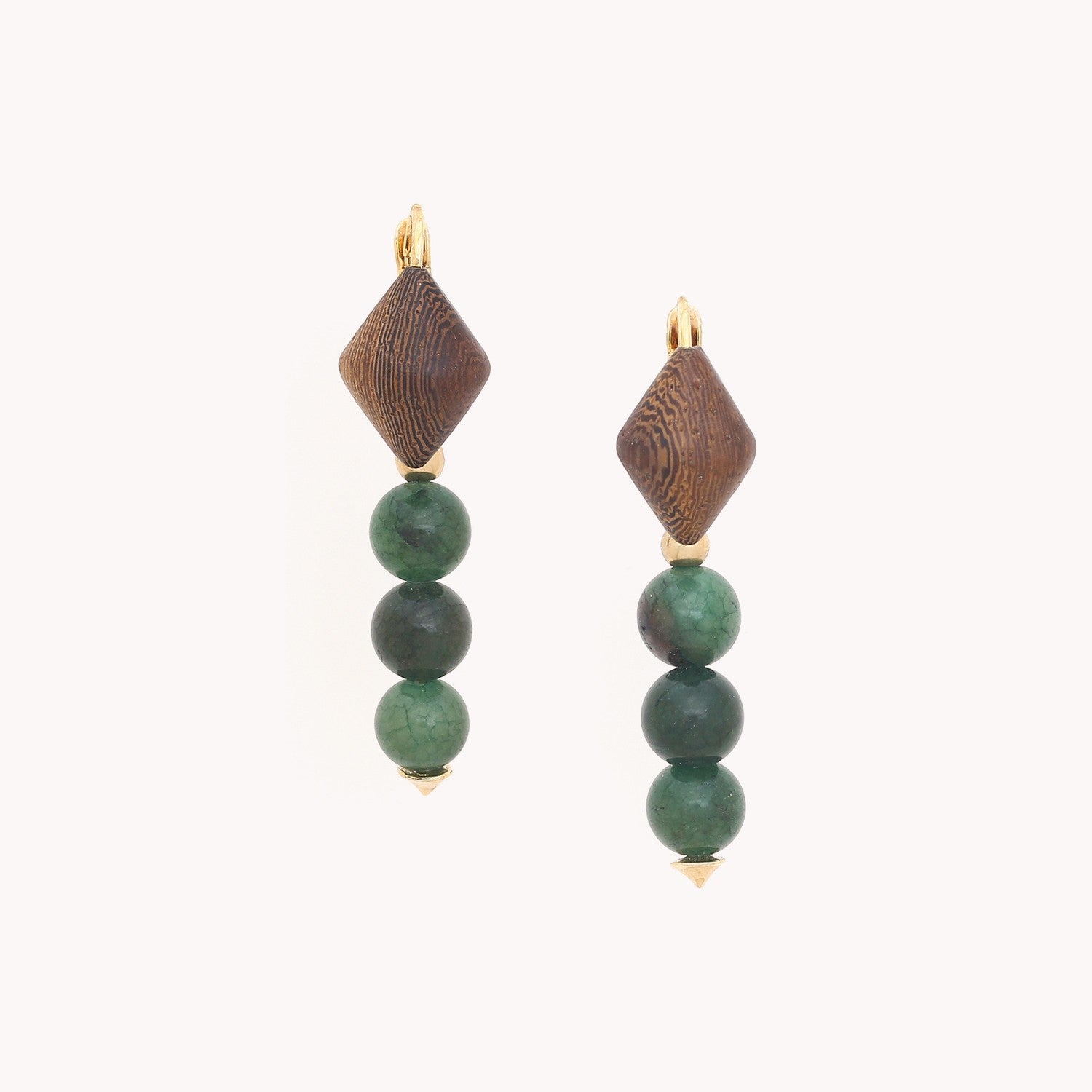 Boucles d'oreilles Aventurine 3 perles aventurine verte bois 12--90068 Nature Bijoux