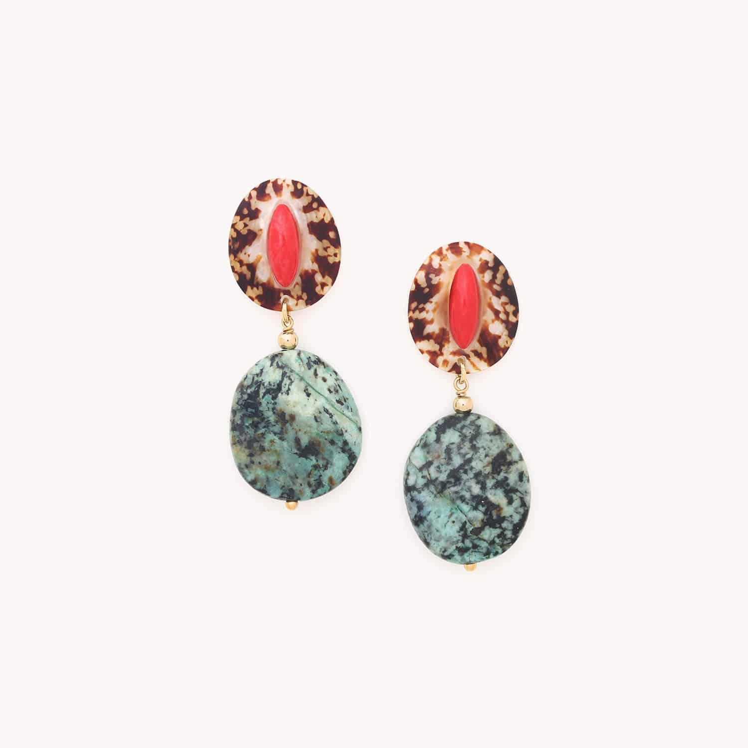 Boucles d'oreilles Khalanga en laiton et turquoise africaine 12--90085 Nature Bijoux