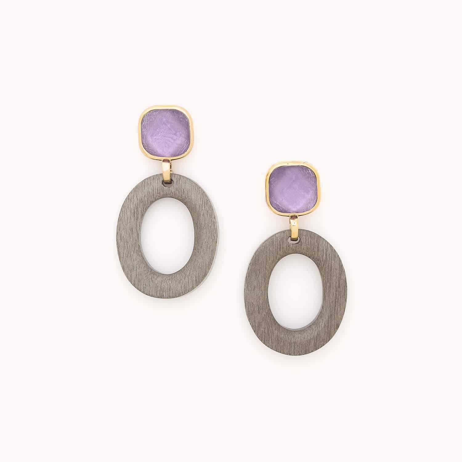 Boucles d'oreilles Nature Bijoux Lavender Ébène Gris Coquillage Capiz 12--90100