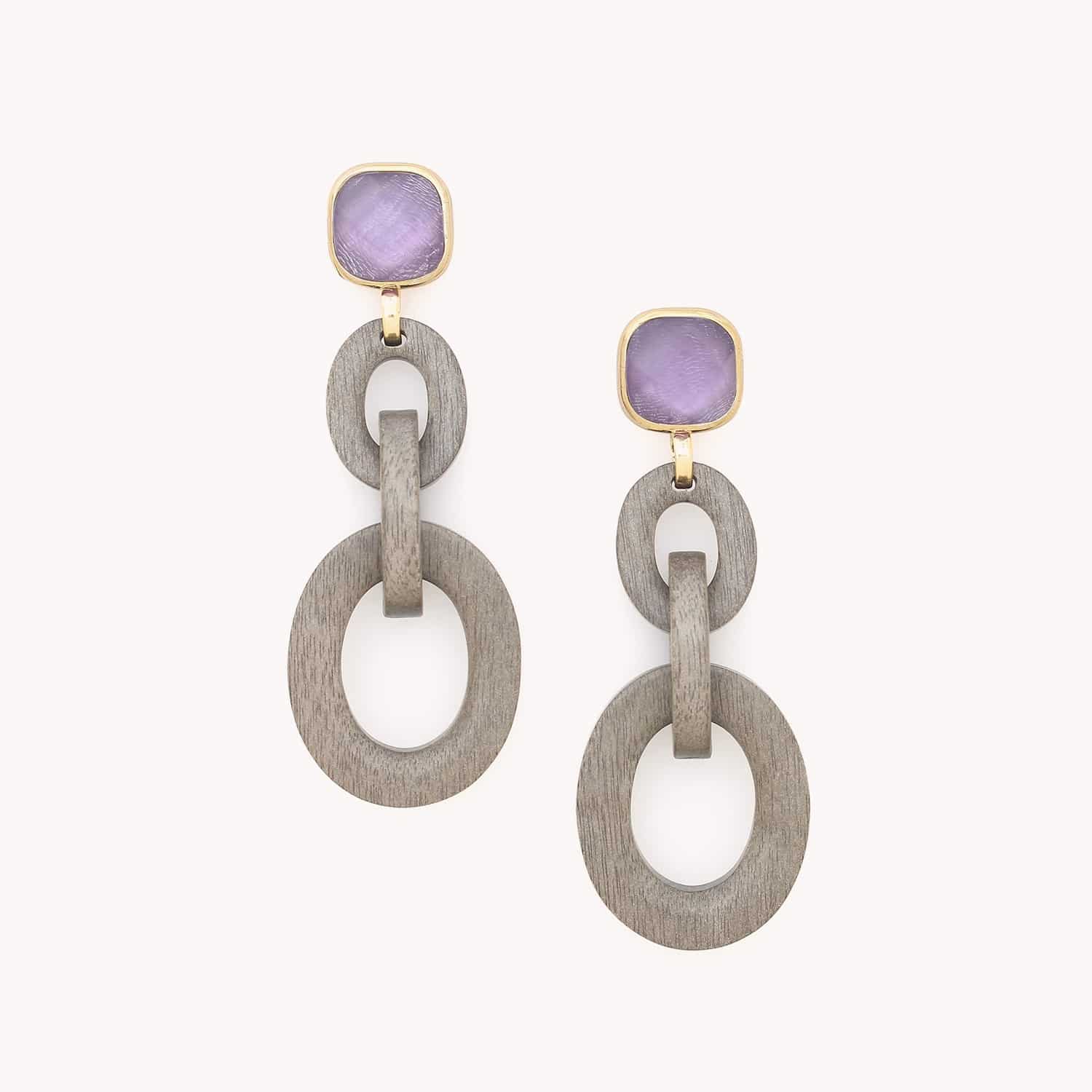 Boucles d'oreilles Lavender en coquillage Capiz et ébène gris 12--90106 Nature Bijoux