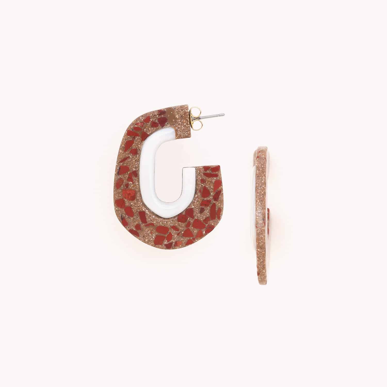 Boucles d'oreille Milano en jaspe rouge, nacre perlée, 12--90185 Nature Bijoux