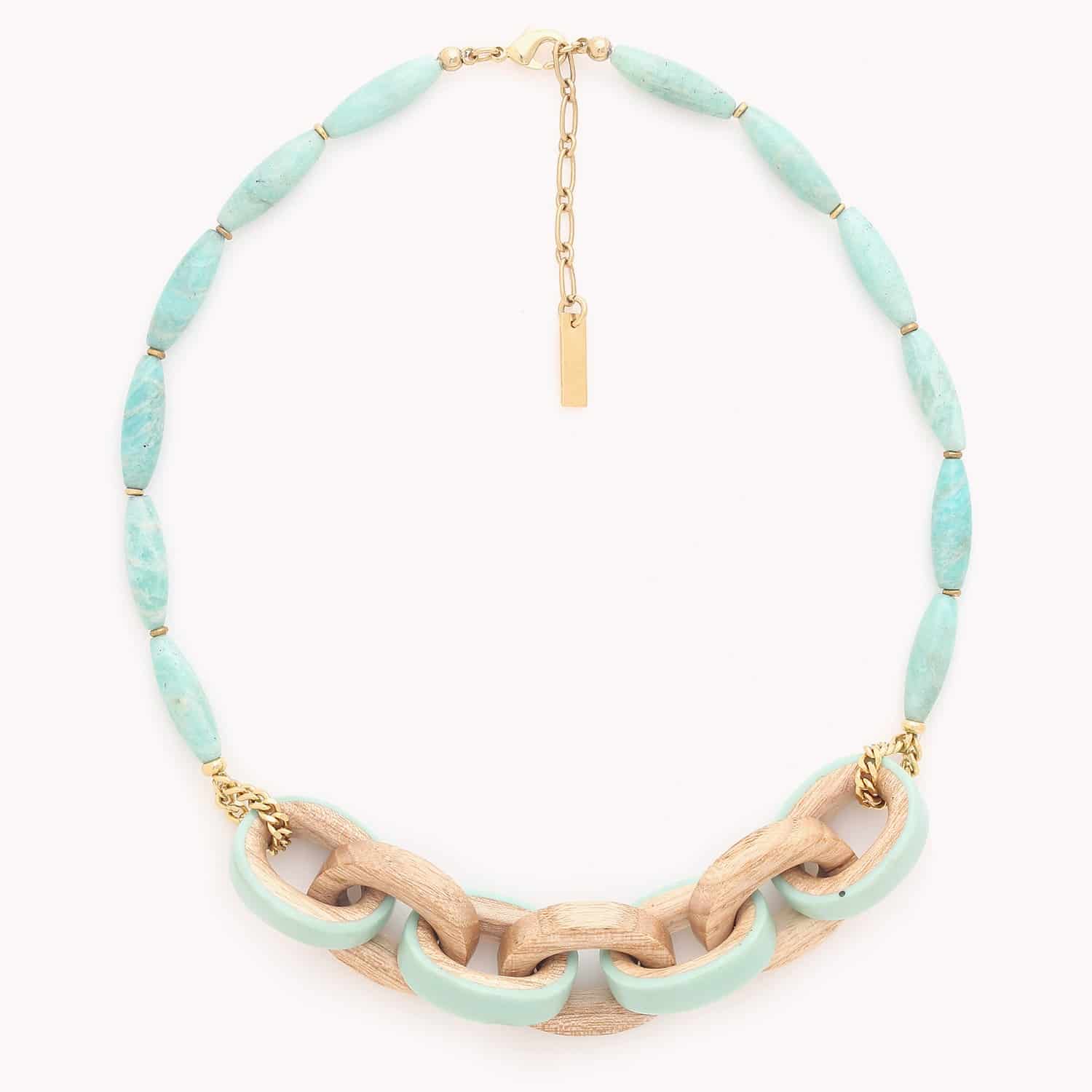 Collier Nature Bijoux Mississippi matériaux amazonite bois laiton 15--43373