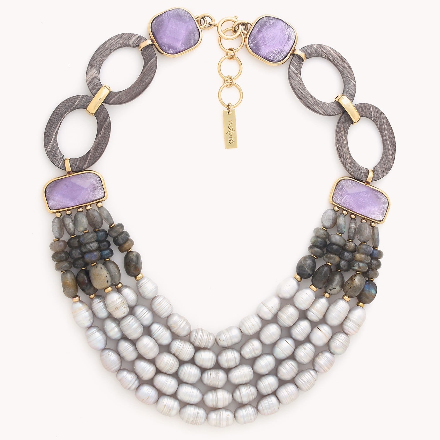 Collier Lavender plastron 5 rangs bois coquillage perles Nature Bijoux 15--43460