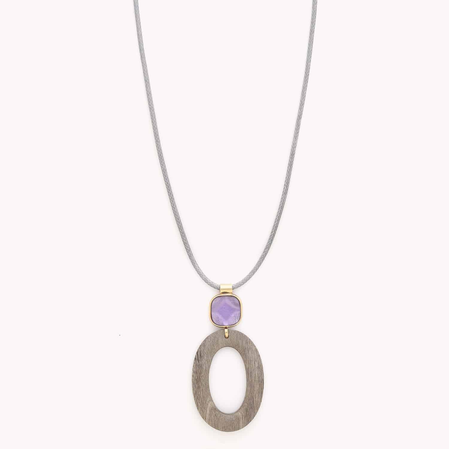 Collier Lavender bois d’ébène gris et coquillage Capiz 15--43462 Nature Bijoux