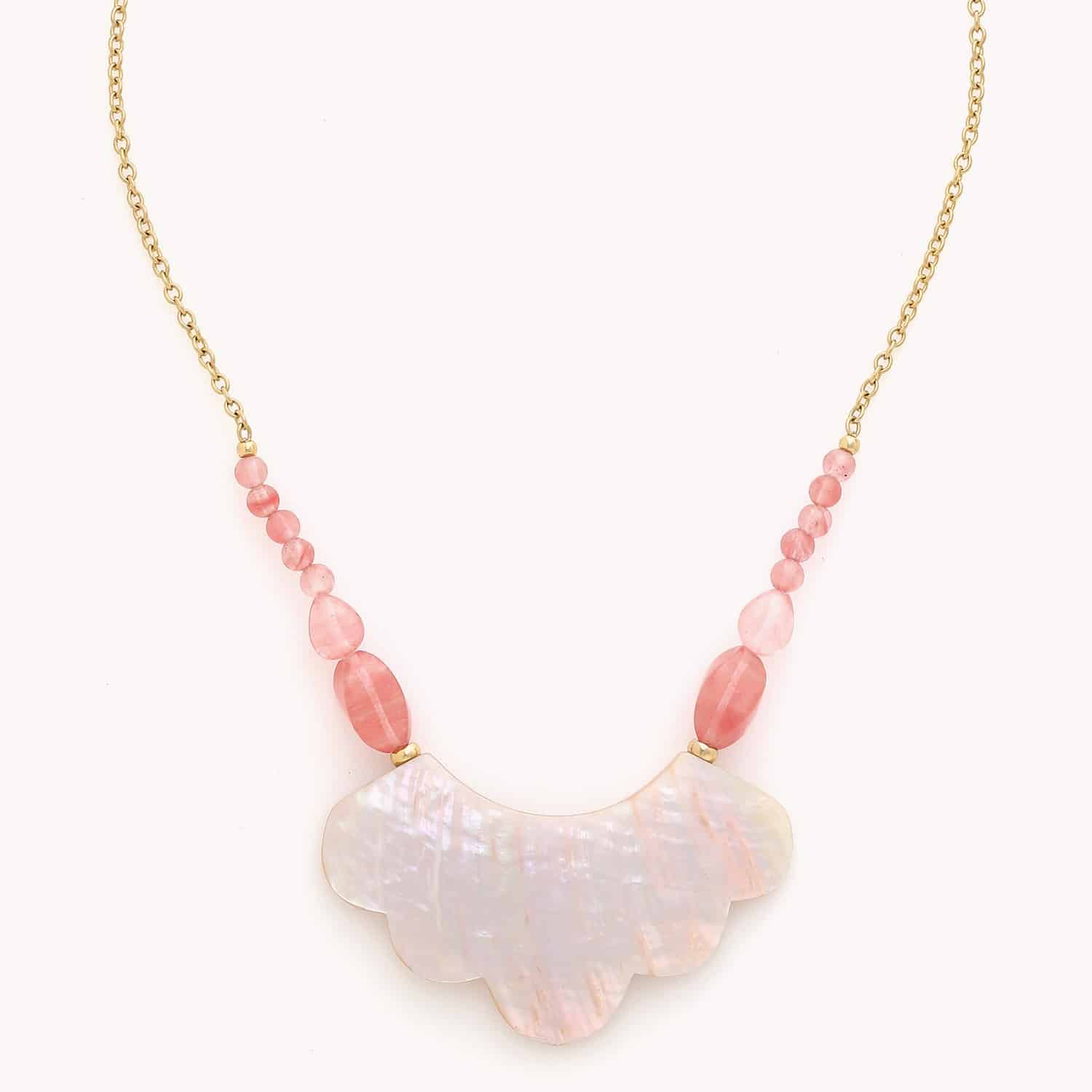 Collier Pivoine nacre laiton doré 15--43492 Nature Bijoux