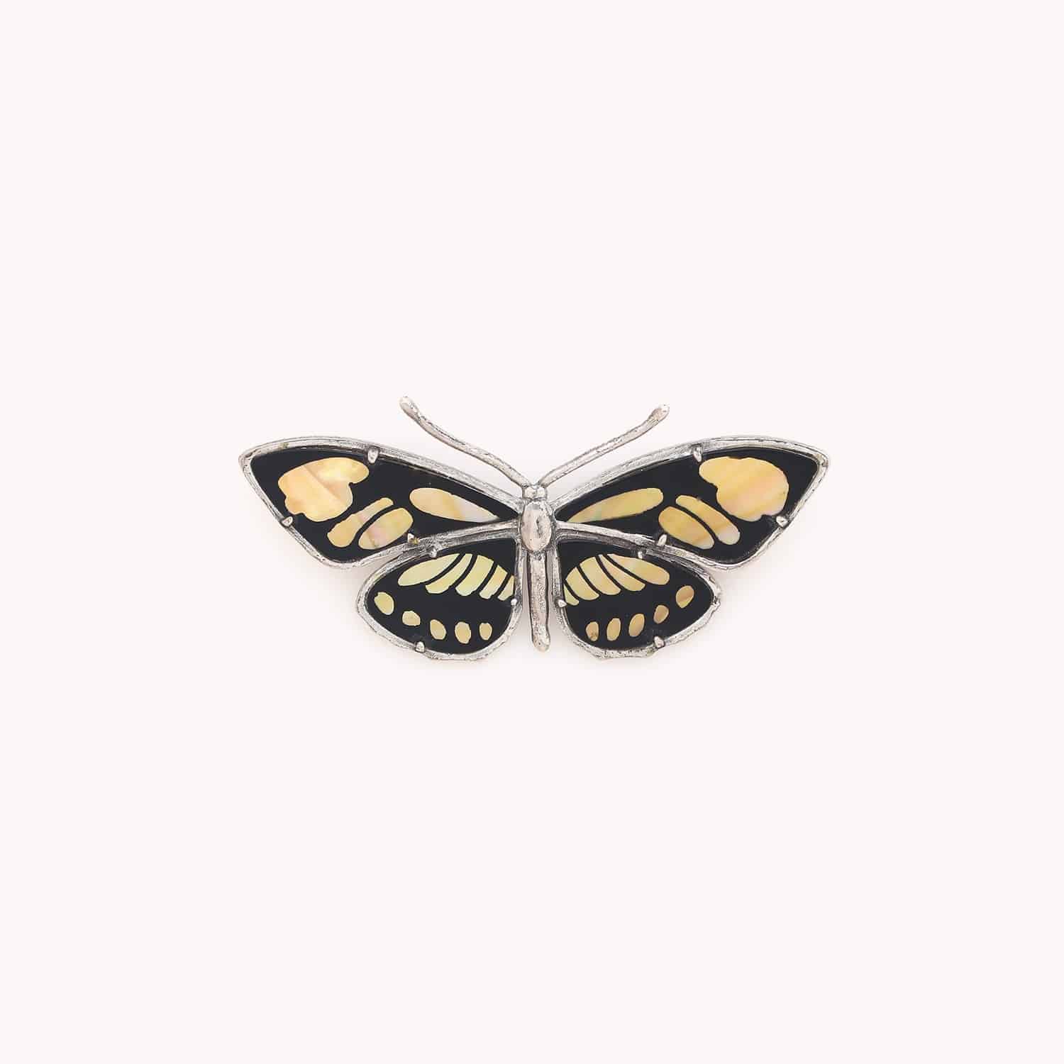 Broche Nature Bijoux Mariposa nacre 10--23913 papillon argentée jaune noire