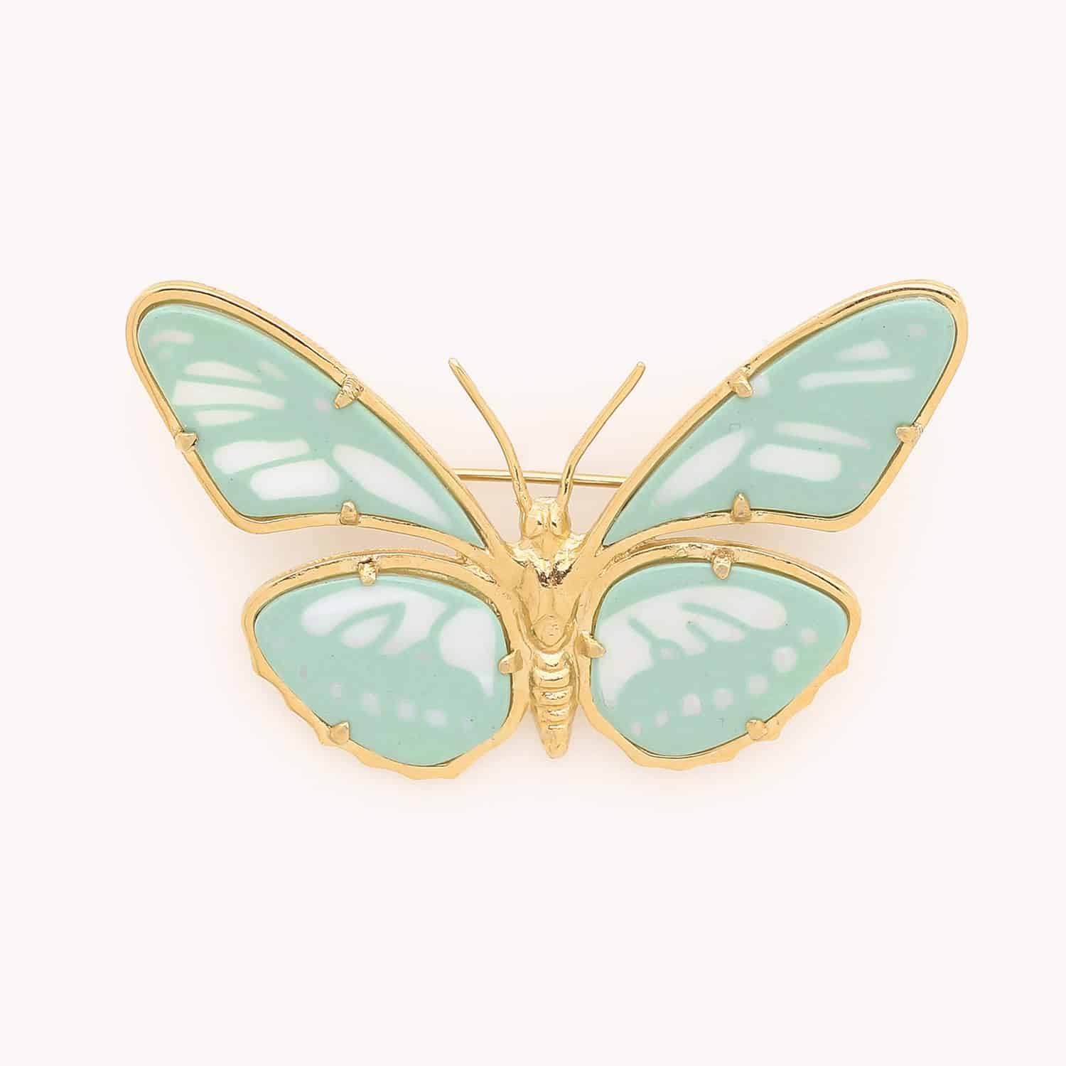 Broche Mariposa papillon verte amande et blanche en nacre perlière et laiton Nature Bijoux 10--23915