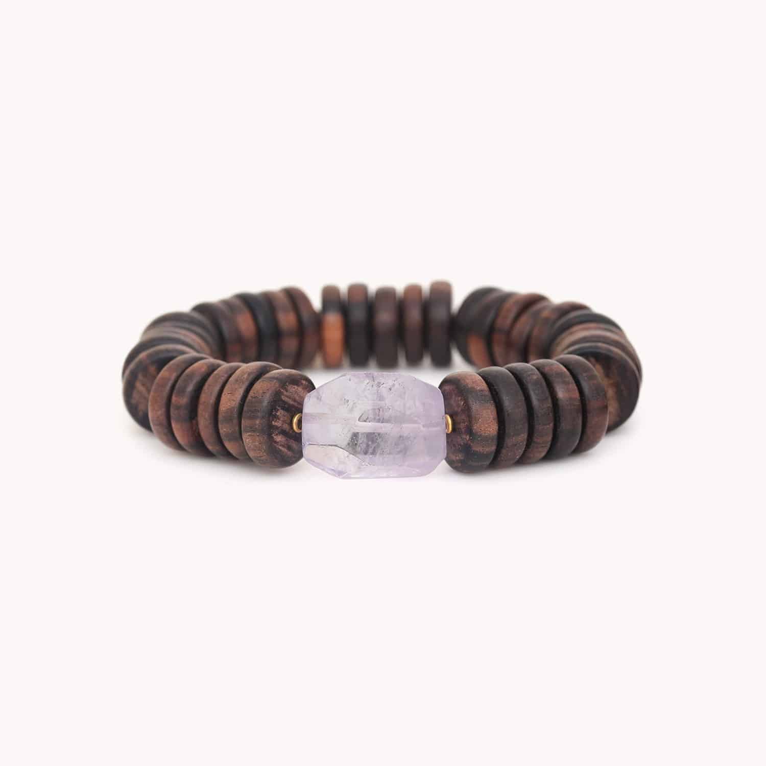 Bracelet Nature Bijoux Ebony extensible en ébène et améthyste 13--44020