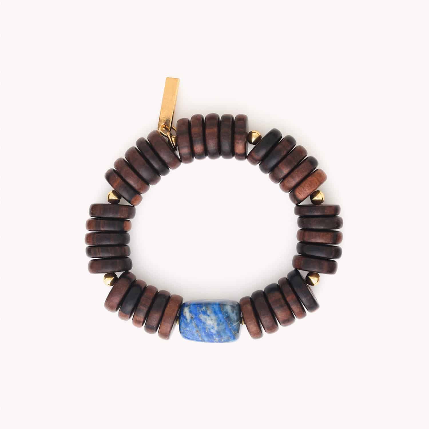 Bracelet extensible détail bois et pierre 13--44022 Nature Bijoux