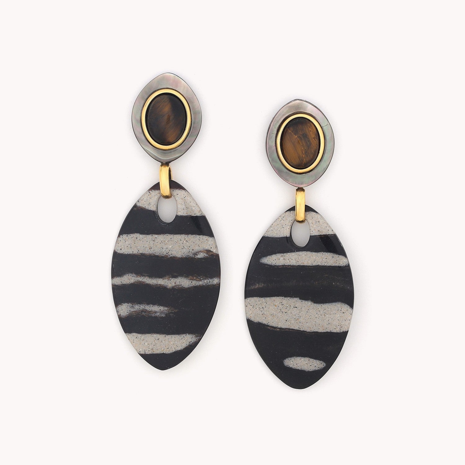 Boucles d'oreille Nature Bijoux Zebra en nacre et oeil de tigre 12CP79721