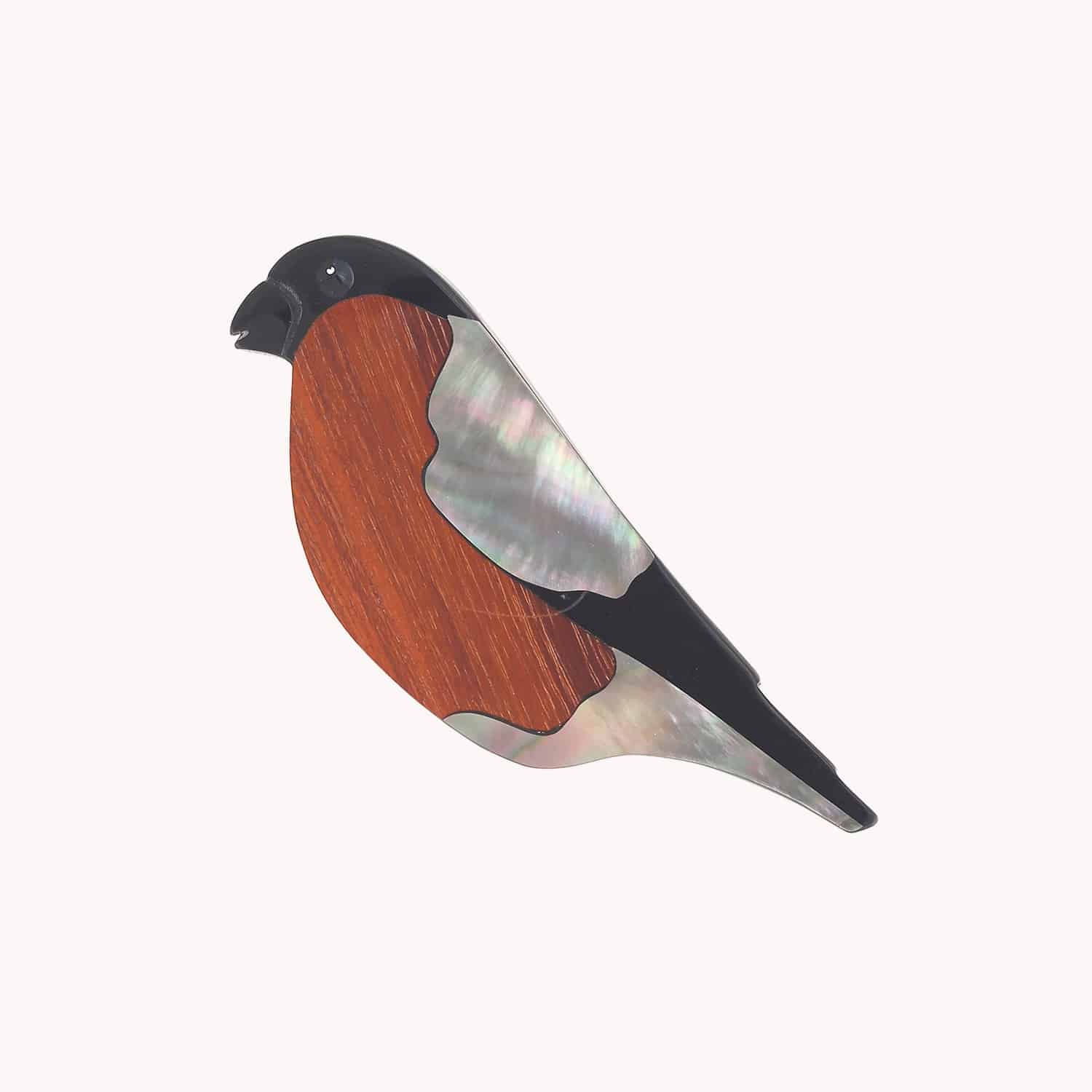 Broche collection Ornitho bois laiton nacre 10--23924 Nature Bijoux