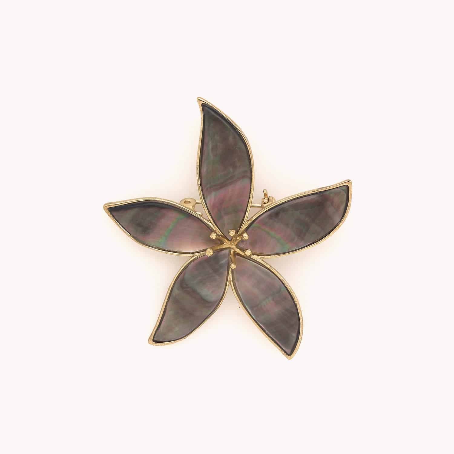 Broche Botanic fleur nacre noire grand modèle 10--23930 Nature Bijoux