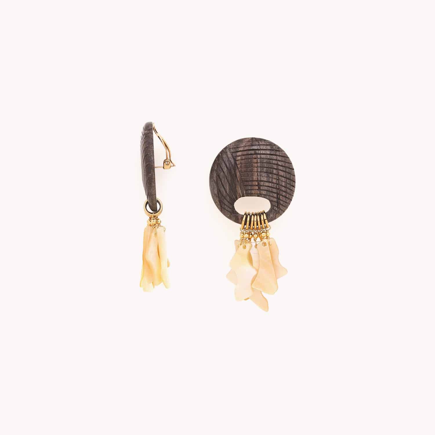 Boucles d'oreille Nature Bijoux Eclipse ébène gris nacre dorée 11--90250