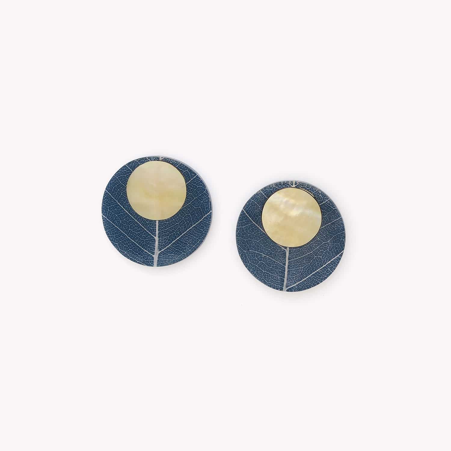 Boucles d'oreilles Ficus Carica en nacre dorée et feuille 12--90263 Nature Bijoux