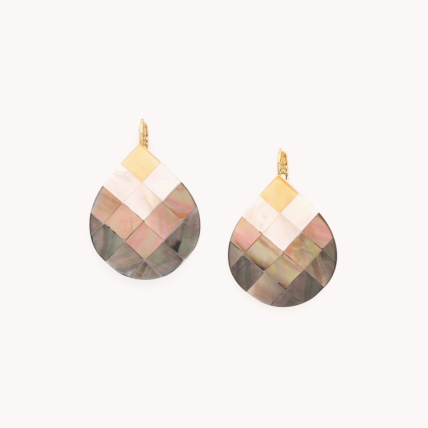 Boucles d'oreilles San Lazzaro nacre dorée blanche brune laiton 12--90290 Nature Bijoux