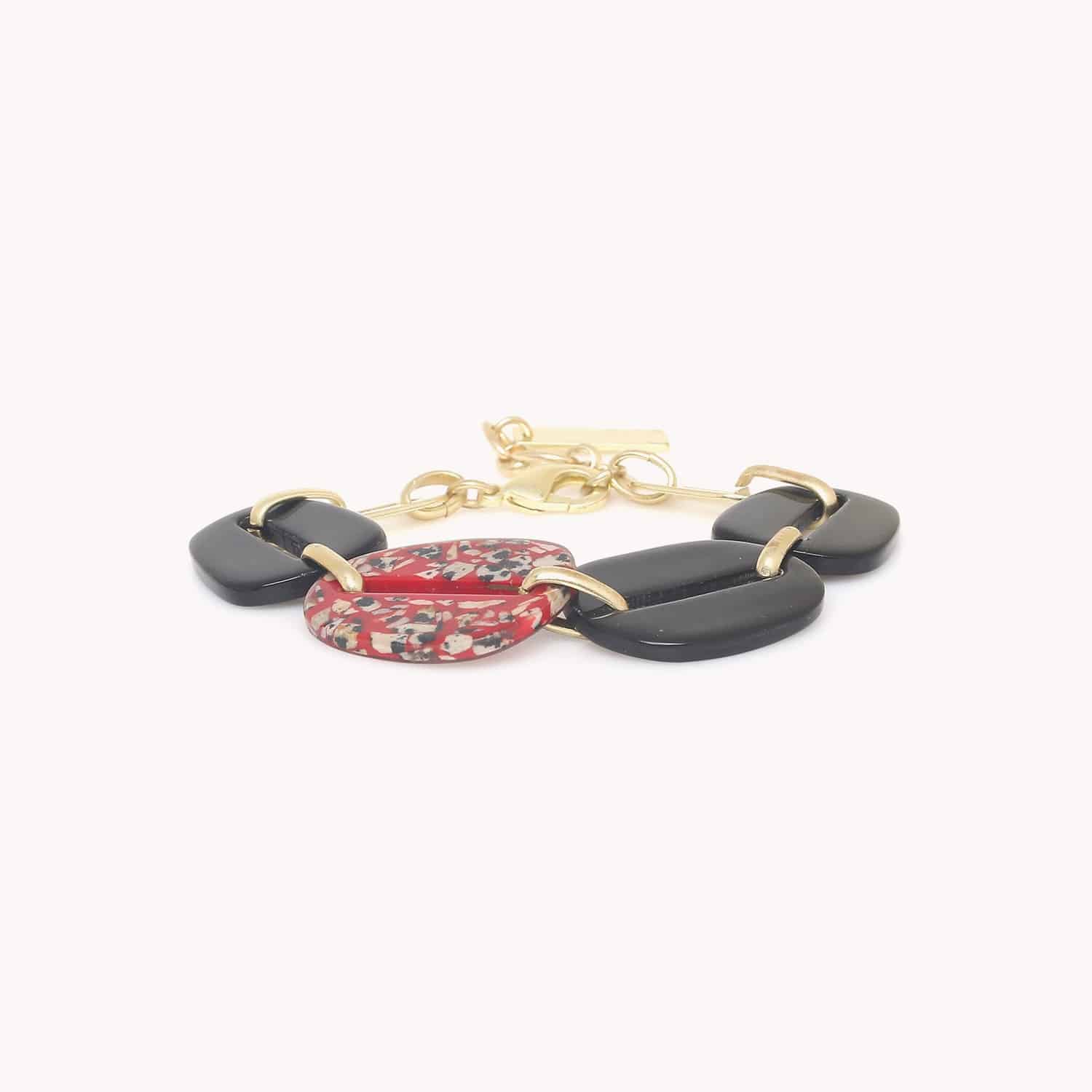 Bracelet Sicilia en jaspe dalmatien, corne et laiton 13--44311 Nature Bijoux