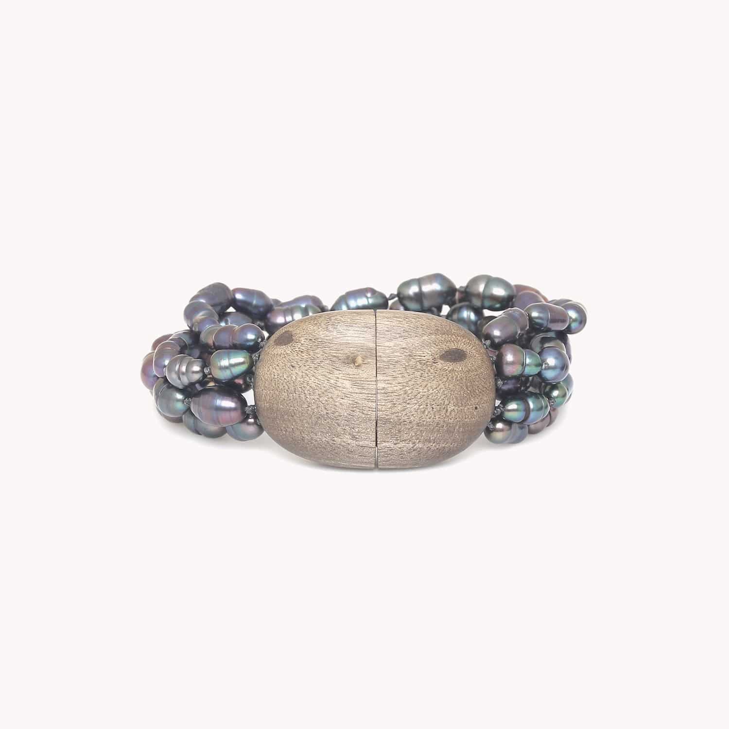 Bracelet Pebble Beach multirangs en ébène et perles de culture Nature Bijoux 13--44323