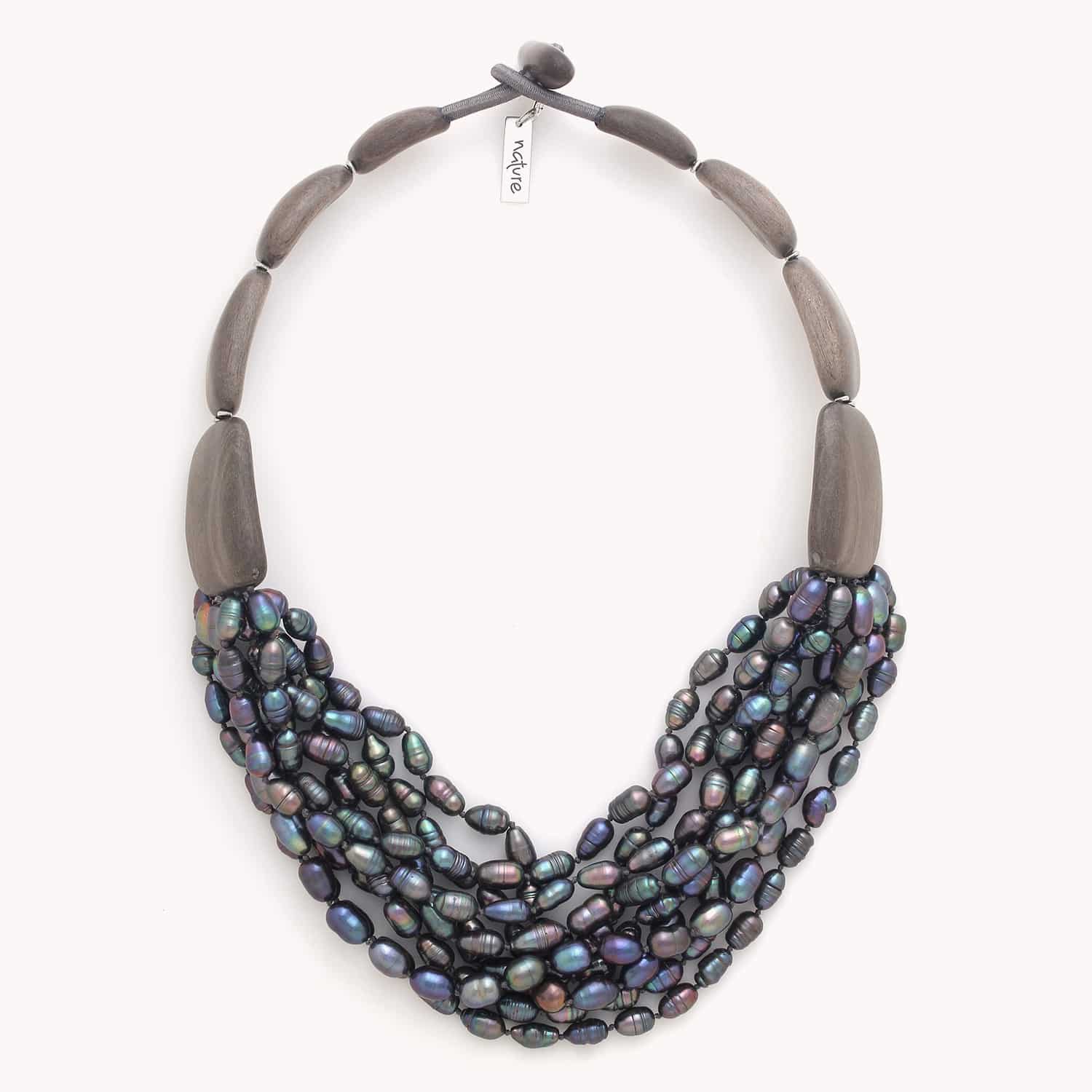 Détail bois et perles collier Pebble Beach 15--43610 Nature Bijoux