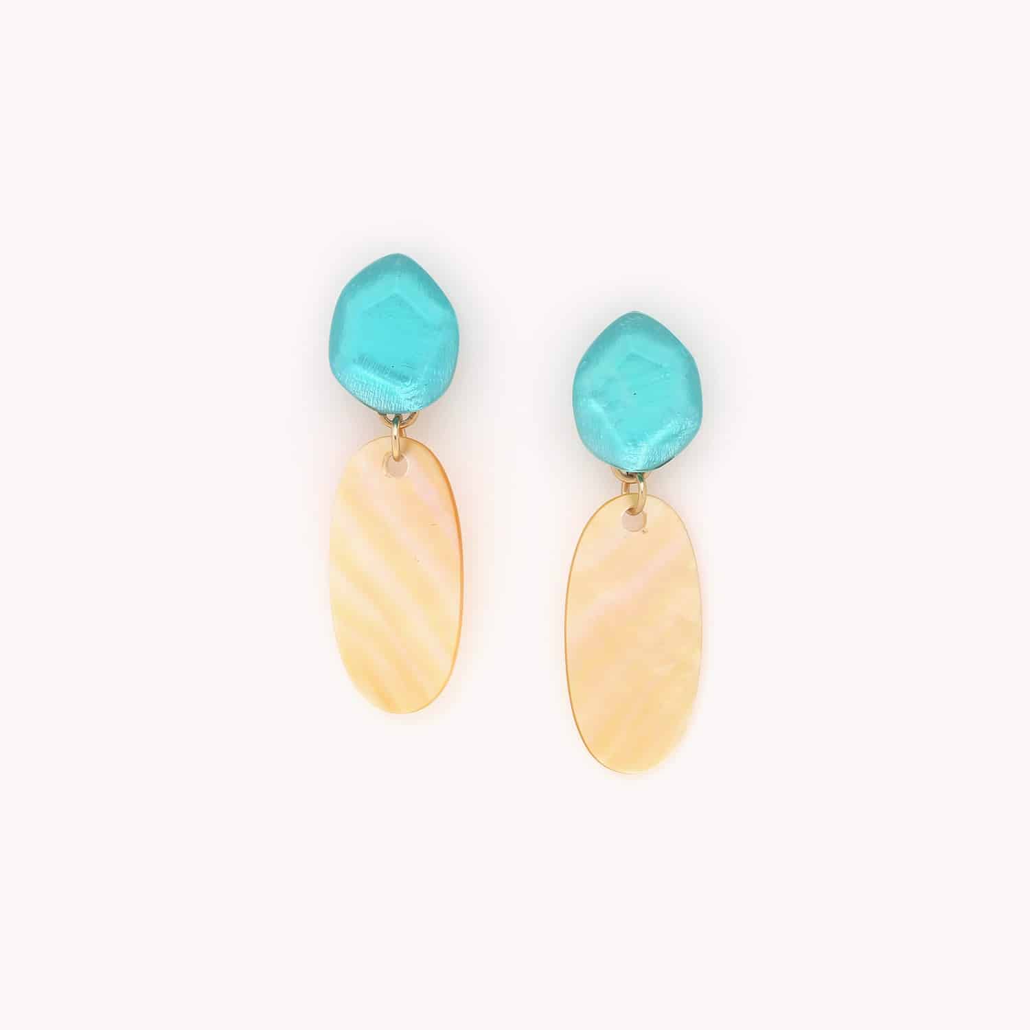 Boucles d'oreille Izmir lagon nacre dorée 12--90465 Nature Bijoux