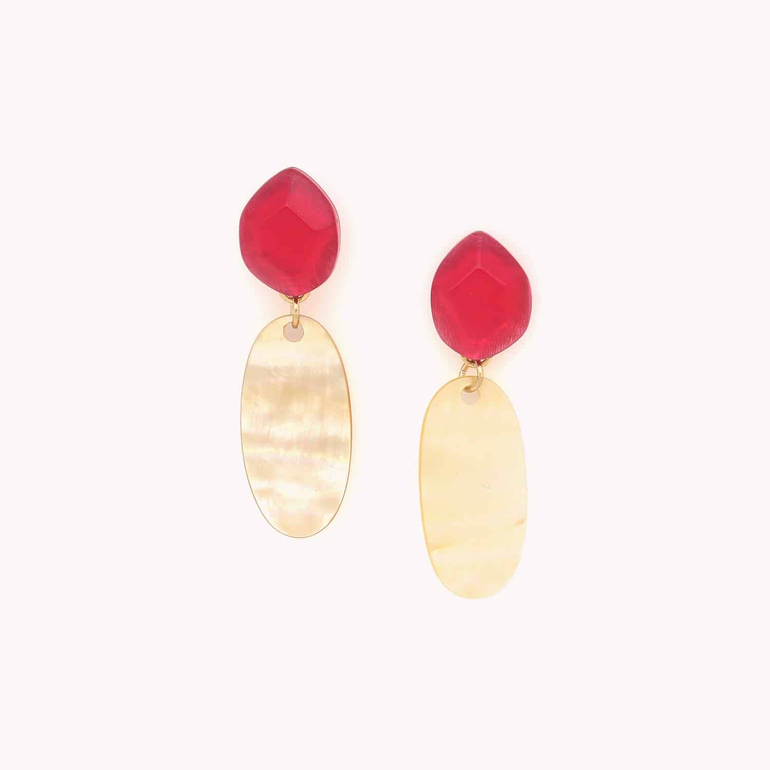 Boucles d'oreille Izmir nacre dorée et rubis 12--90467 Nature Bijoux