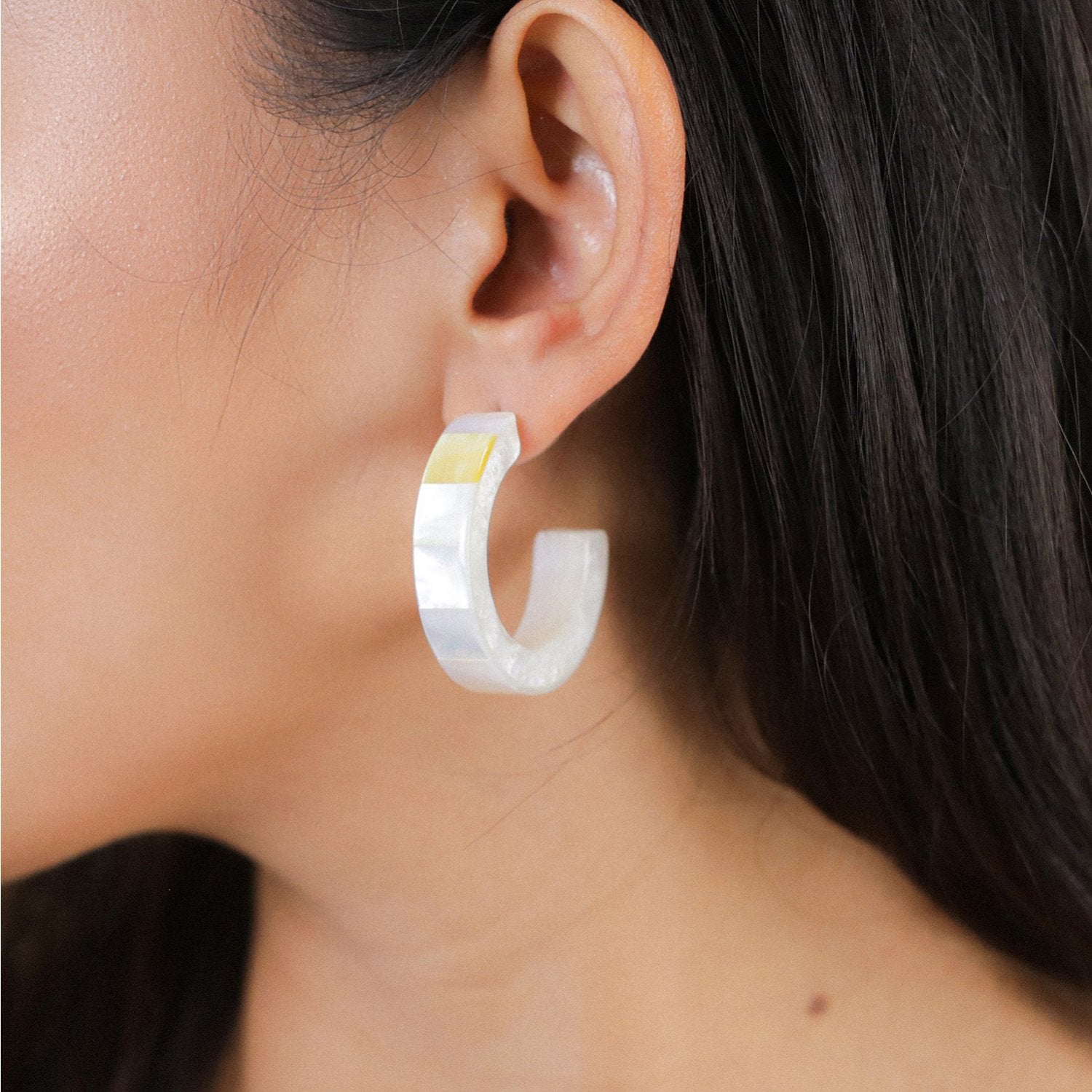 Détail nacre blanche boucle d'oreille 12--90294 Nature Bijoux