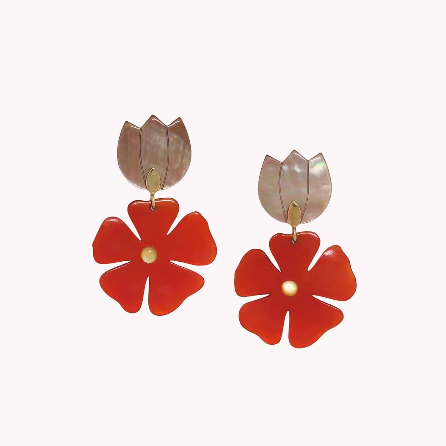 Détail nacre et fleur rouge clips 11--90671 Nature Bijoux