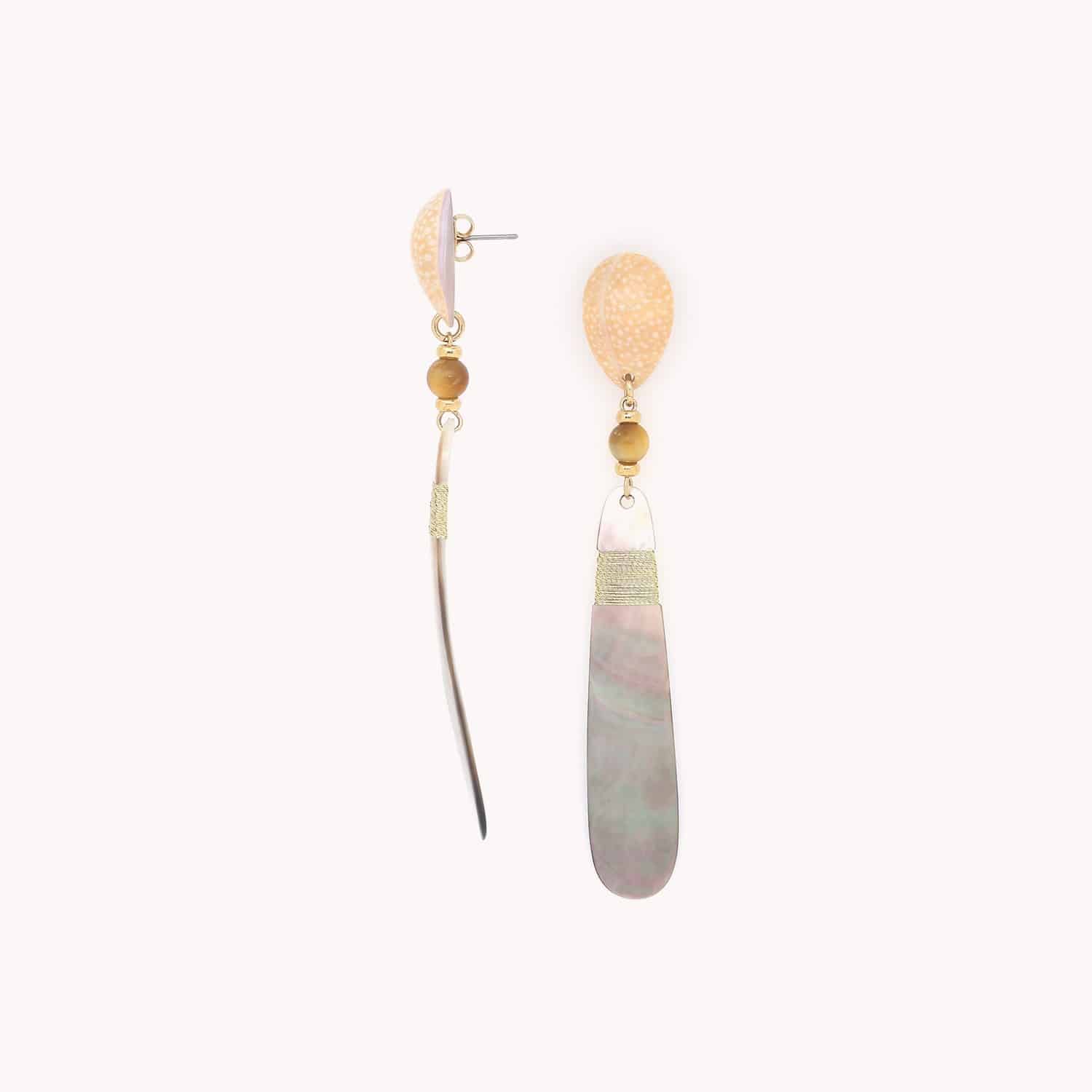 Boucles d'oreilles longues détail nacre noire 12--90503 Nature Bijoux