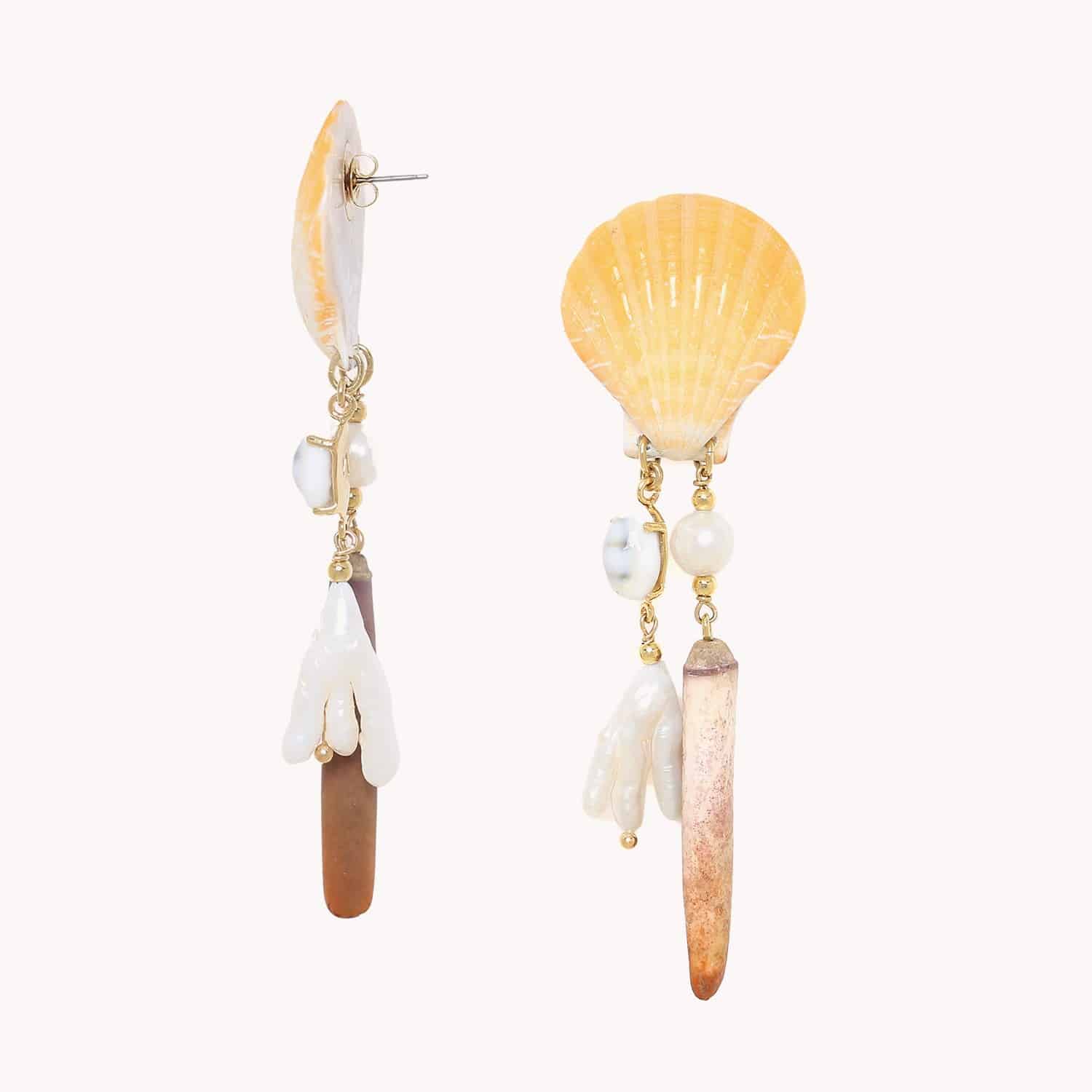 Détail asymétrique poussoir oursins perles 12--90531 Nature Bijoux