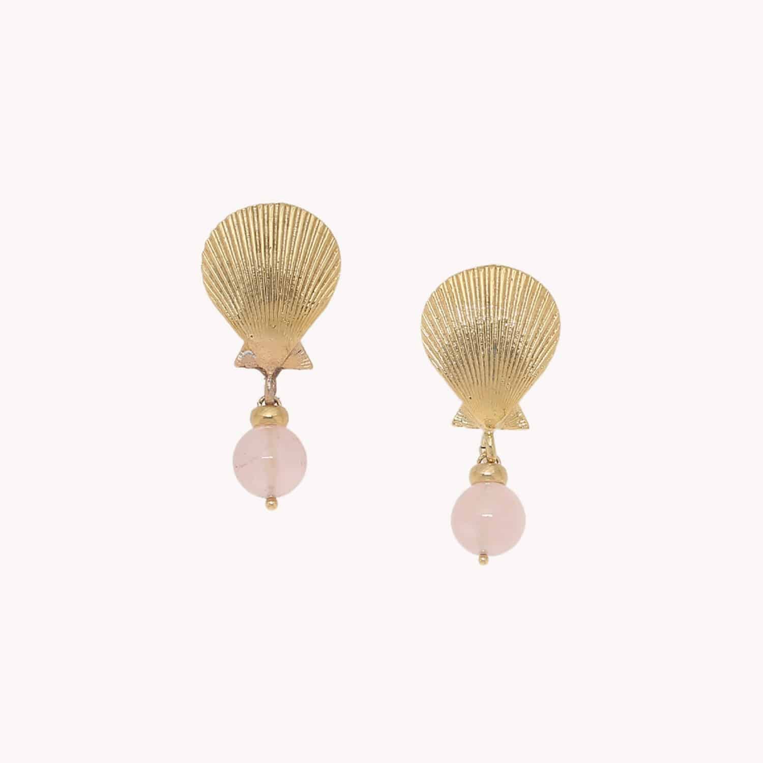 Boucles d'oreilles Spiaggia Rosa quartz rose et laiton doré 12--90566 Nature Bijoux
