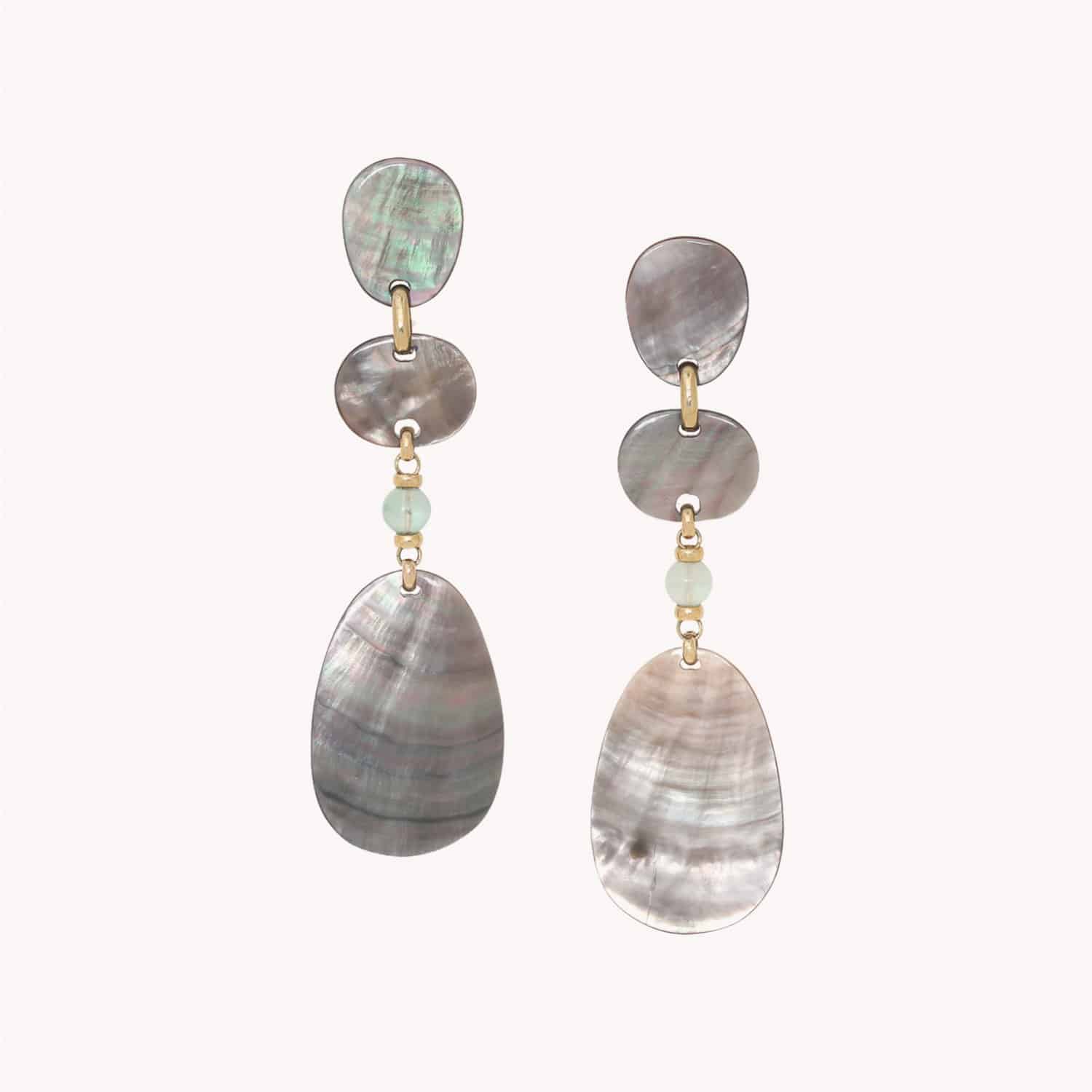 Boucles d'oreilles Nature Bijoux Fluorite nacre noire laiton 12--90582