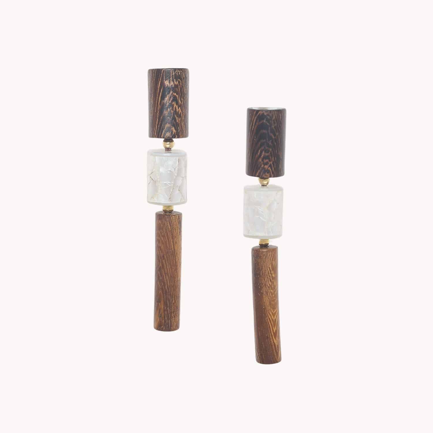 Boucles d'oreille Nature Bijoux Okawa nacre blanche bois 12--90592