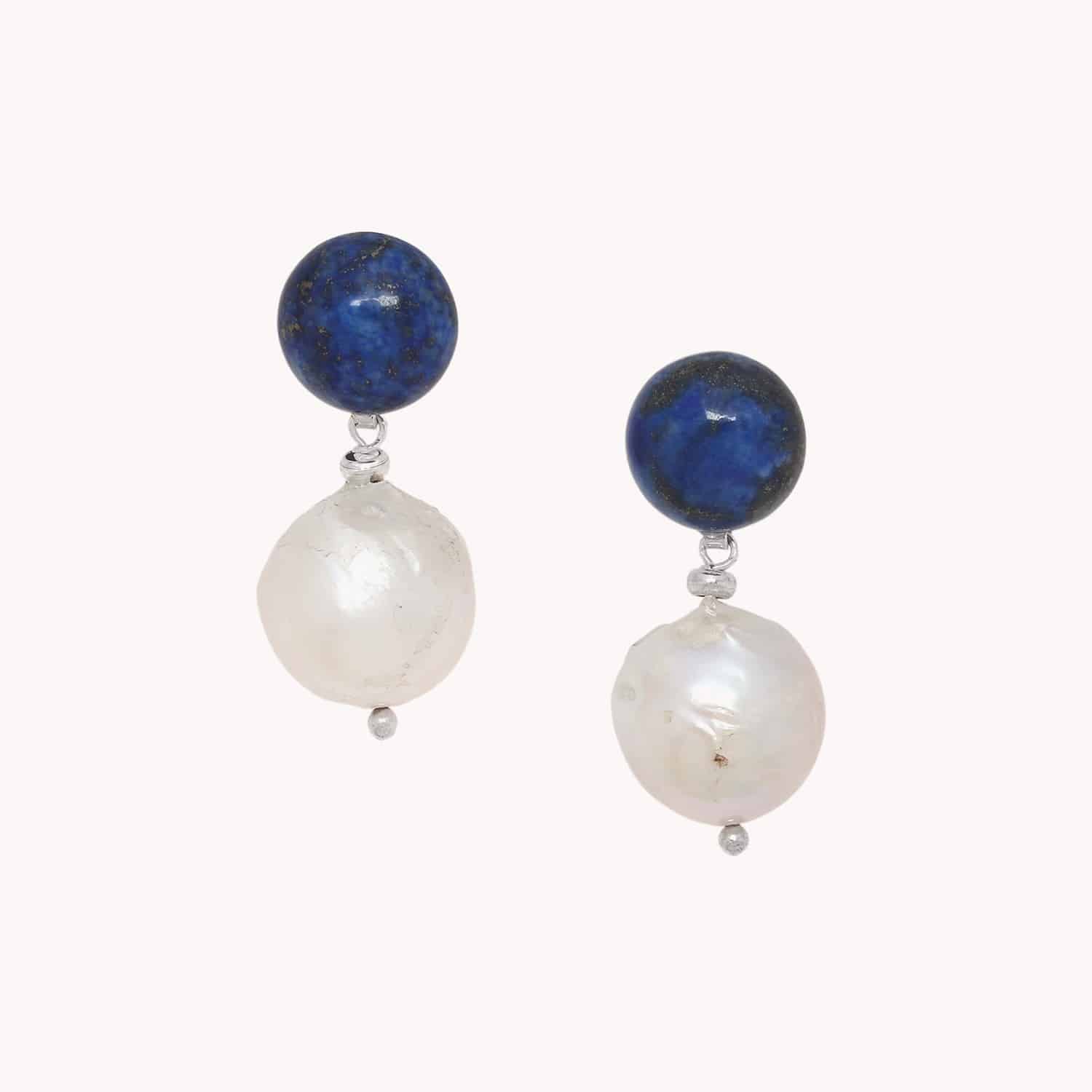 Boucles d'oreilles Pacifique Nature Bijoux Laiton Lapis-lazuli Perle 12--90655