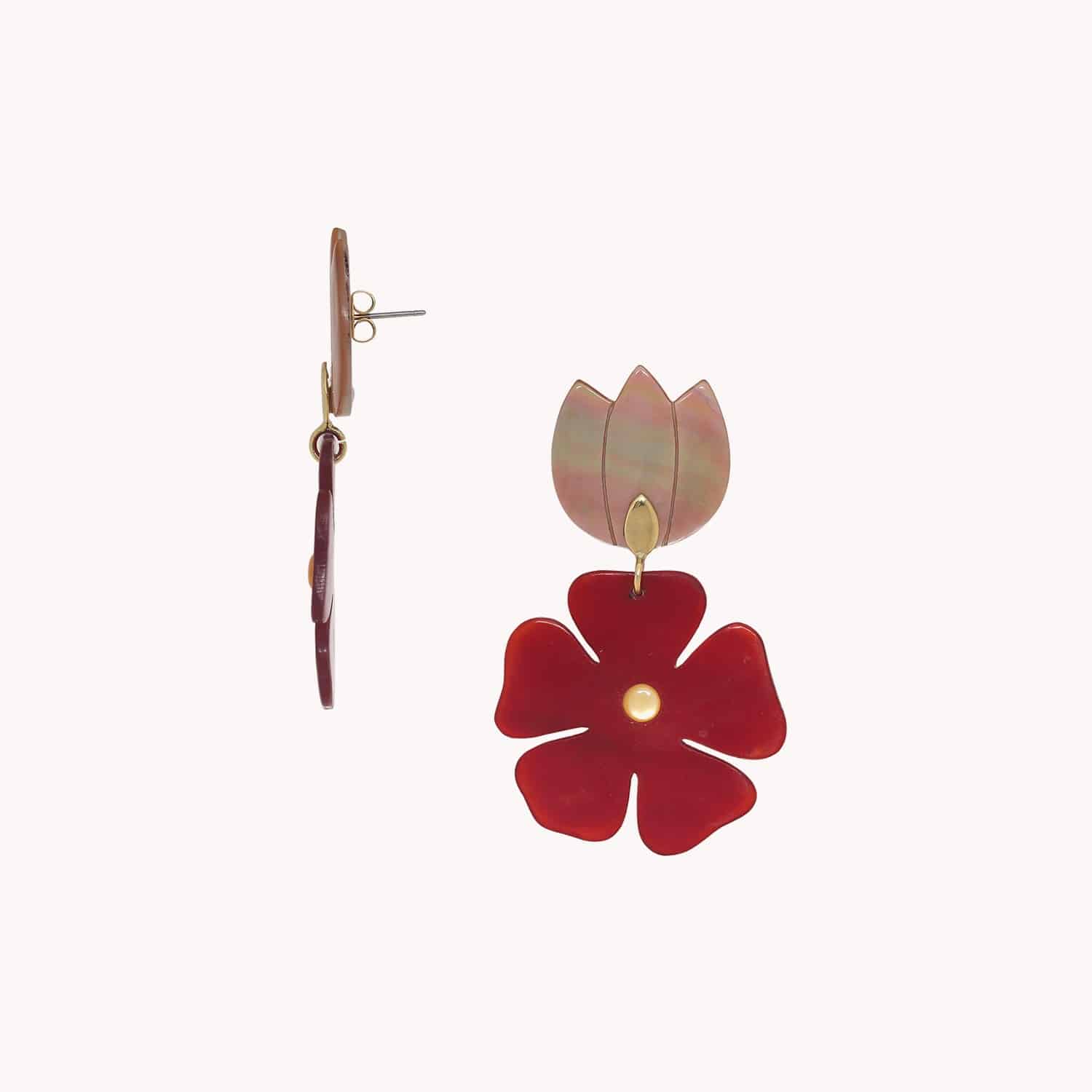 Boucles d'oreilles détail fleur rouge 12--90671 Nature Bijoux