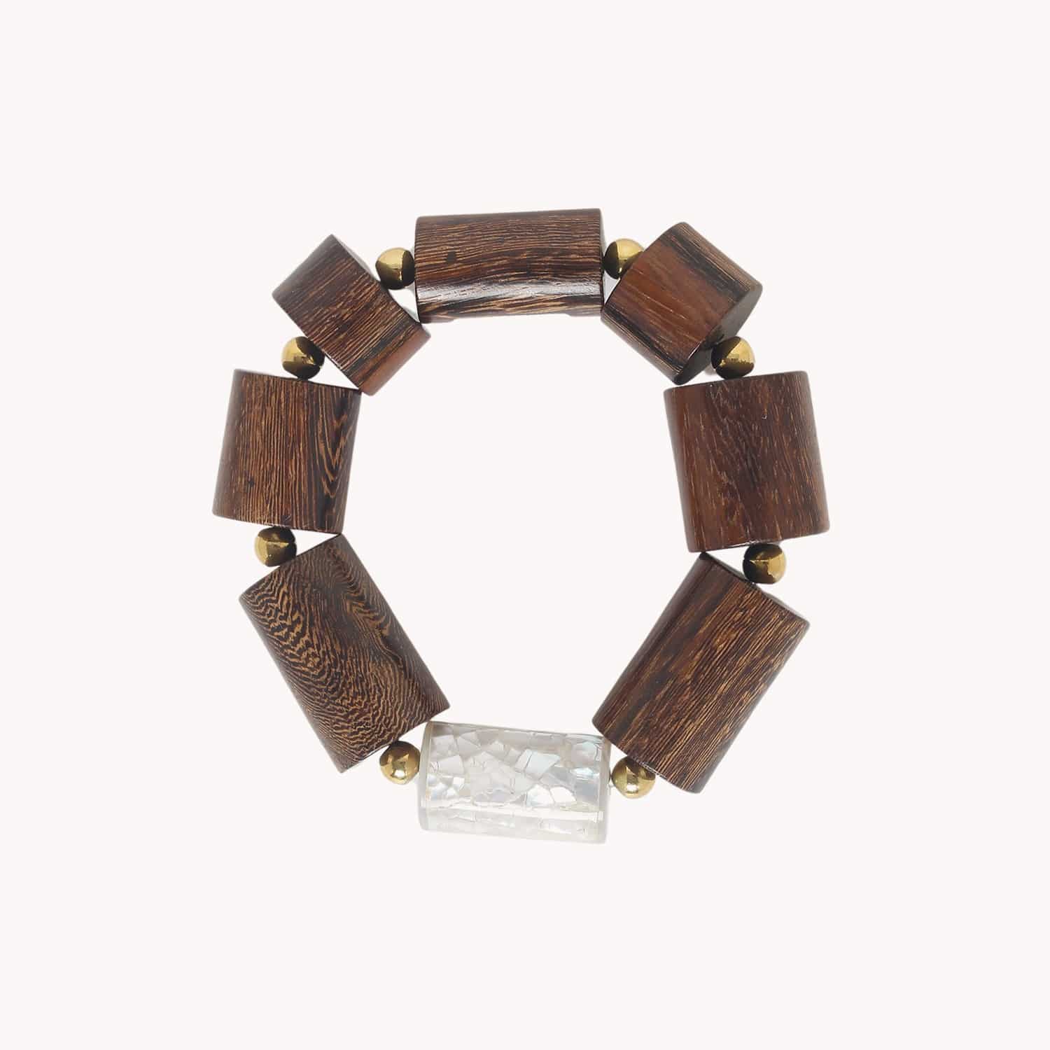 Bracelet extensible détail bois et nacre 13--44480 Nature Bijoux