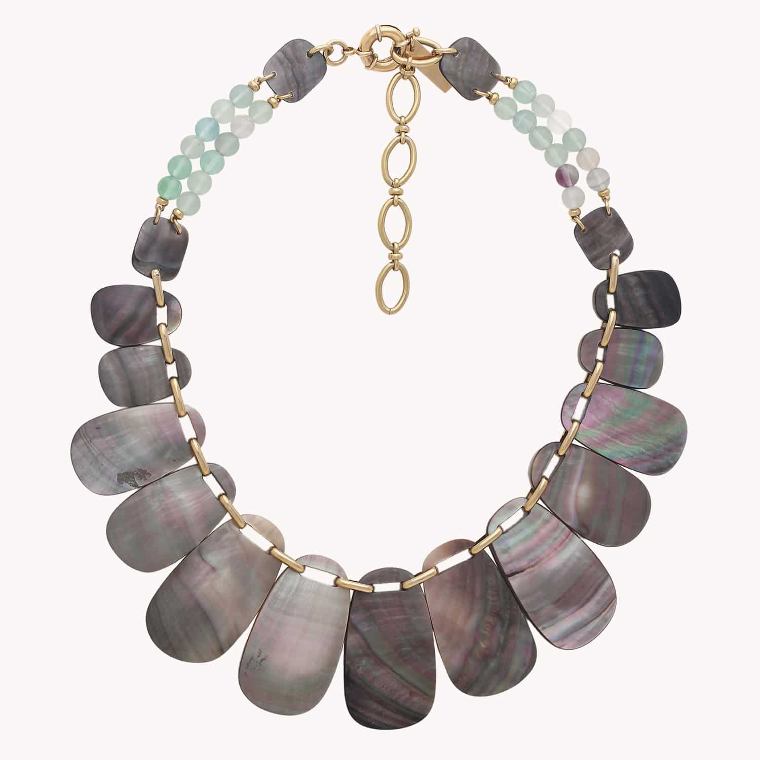 Collier Nature Bijoux Fluorite plastron nacre noire 15--43750