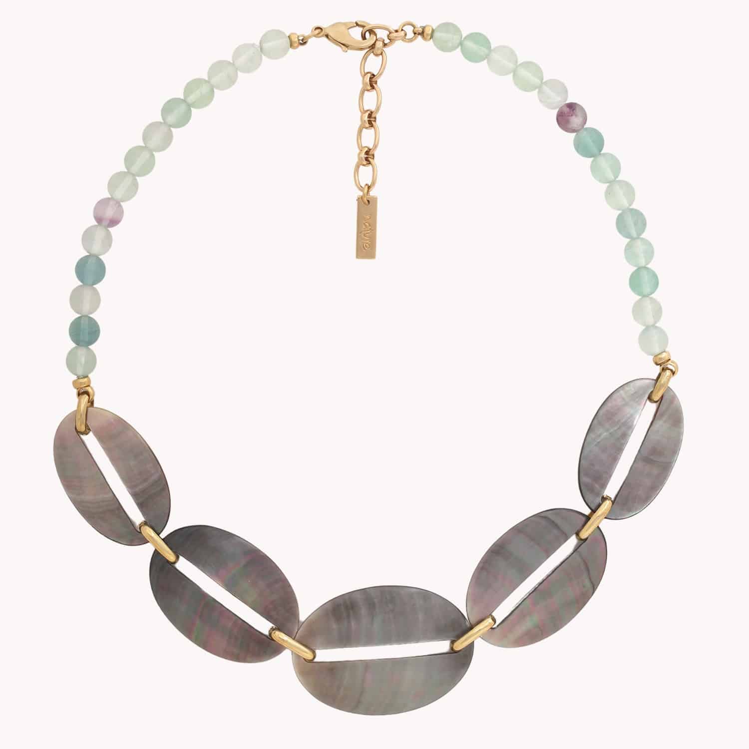 Collier Fluorite court anneau nacre noir 15--43751 Nature Bijoux