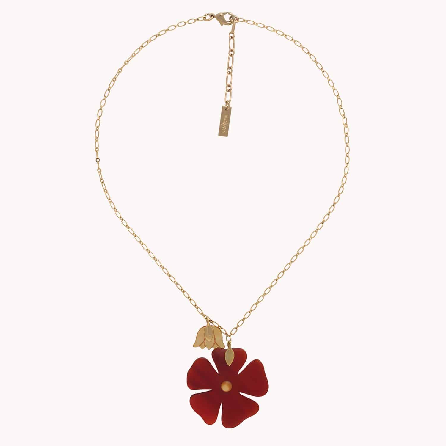 Collier Son Jardin pendentif fleur rouge nacre dorée corne 15--43841 Nature Bijoux
