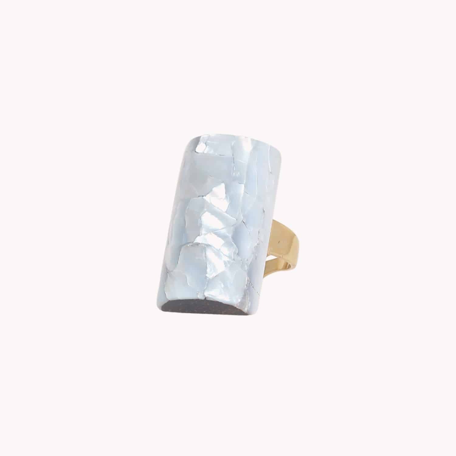 Bague Nature Bijoux Okawa petit modèle Laiton Robles Nacre blanche 19--25971