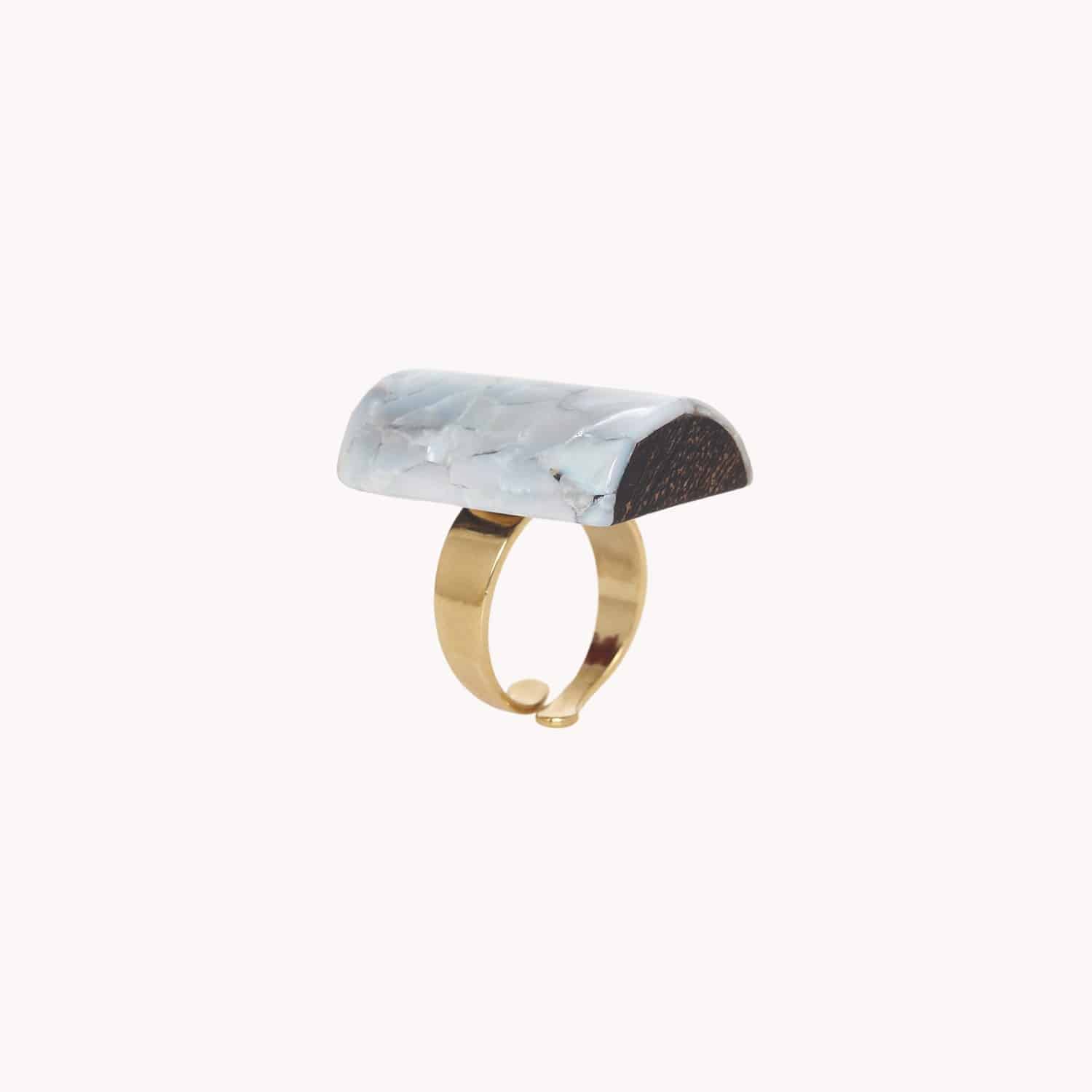 Détail bague ajustable bois Robles nacre 19--25971 Nature Bijoux