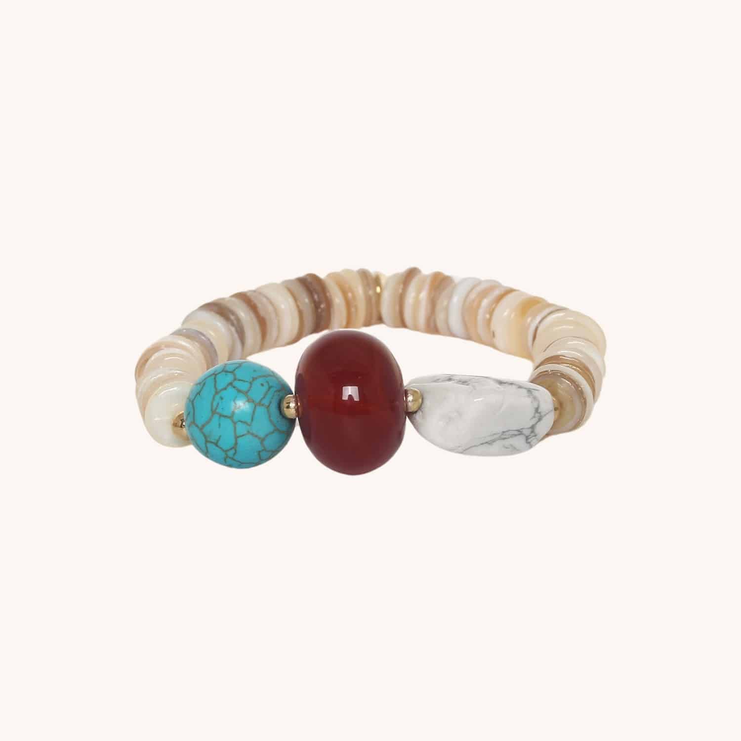 Bracelet Nature Bijoux Cailloux Howlite Agate Rouge 13--44447