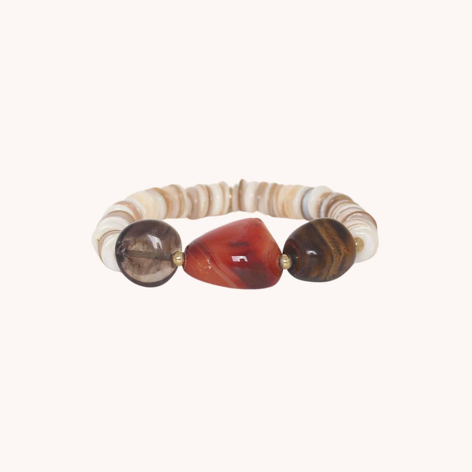 Bracelet Cailloux extensible agate rouge oeil de tigre 13--44501 Nature Bijoux