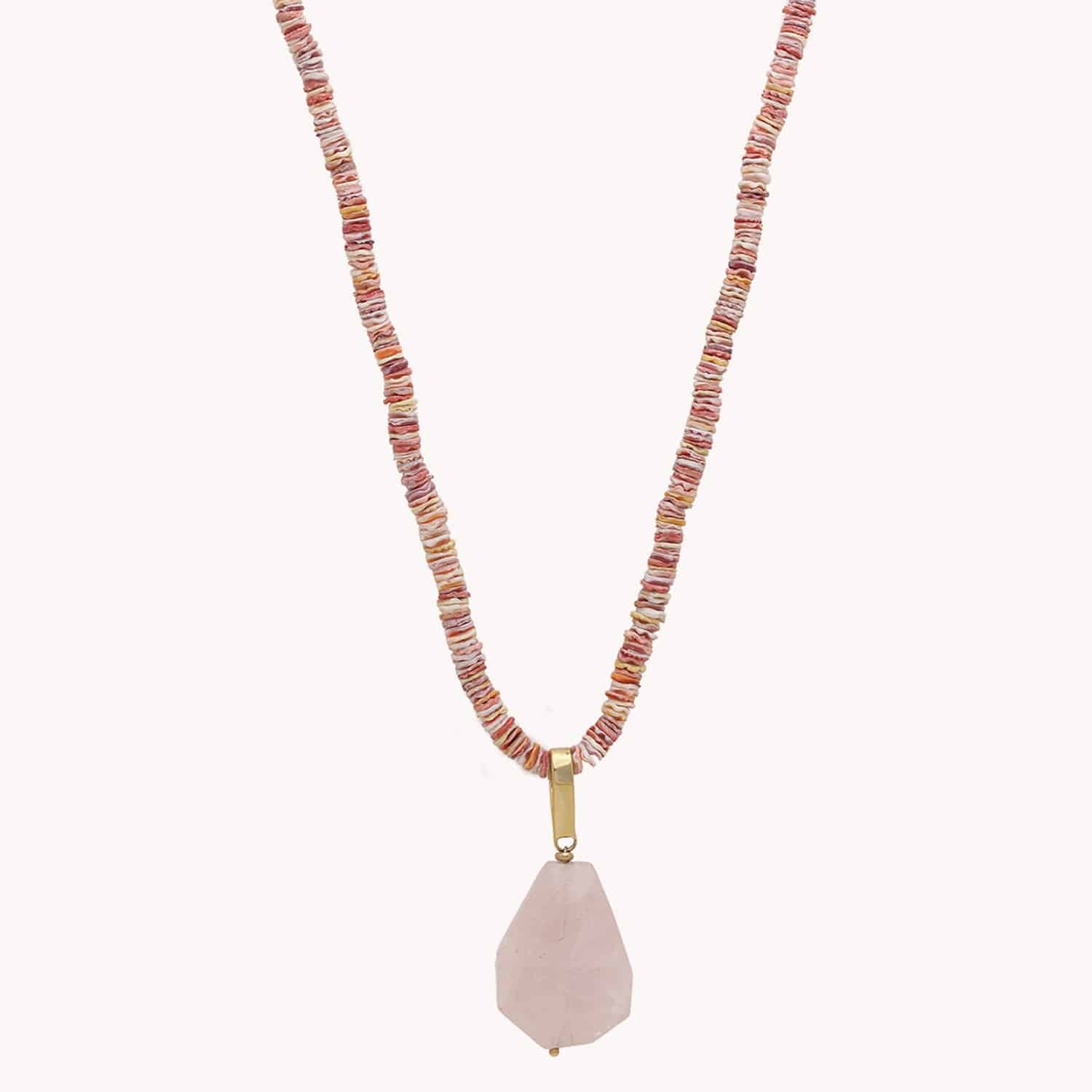 Collier Spiaggia Rosa quartz rose coquillage 15--43730 Nature Bijoux