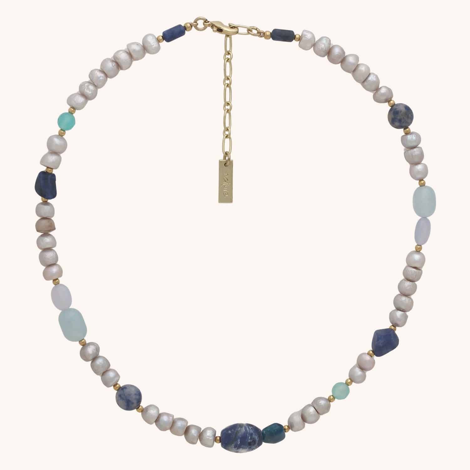 Collier Nature Bijoux Palawan mix pierres et perles d'eau douce gris clair et bleu 15--43834