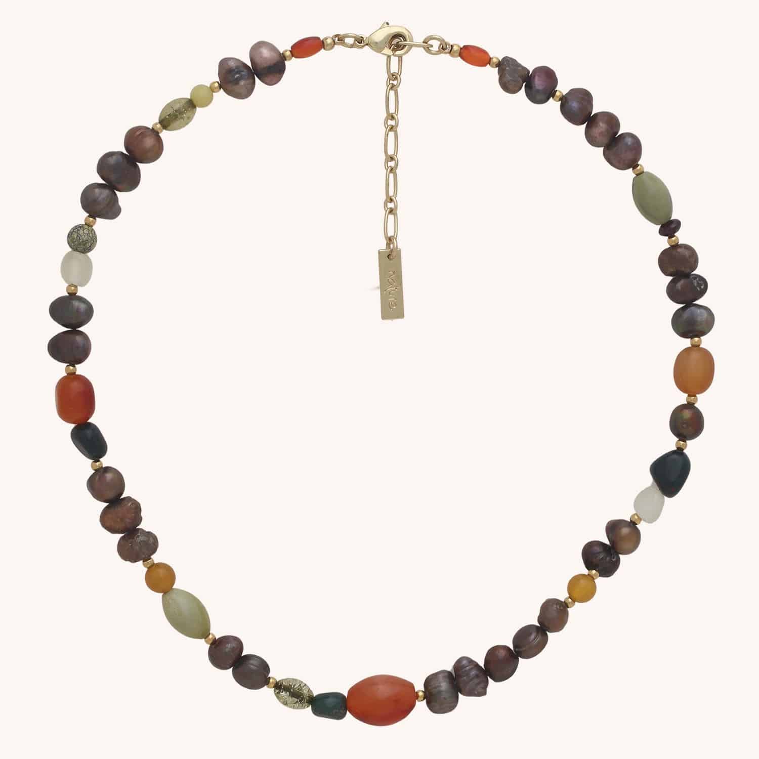 Collier Palawan mix pierres et perles d'eau douce marron 15--43835 Nature Bijoux